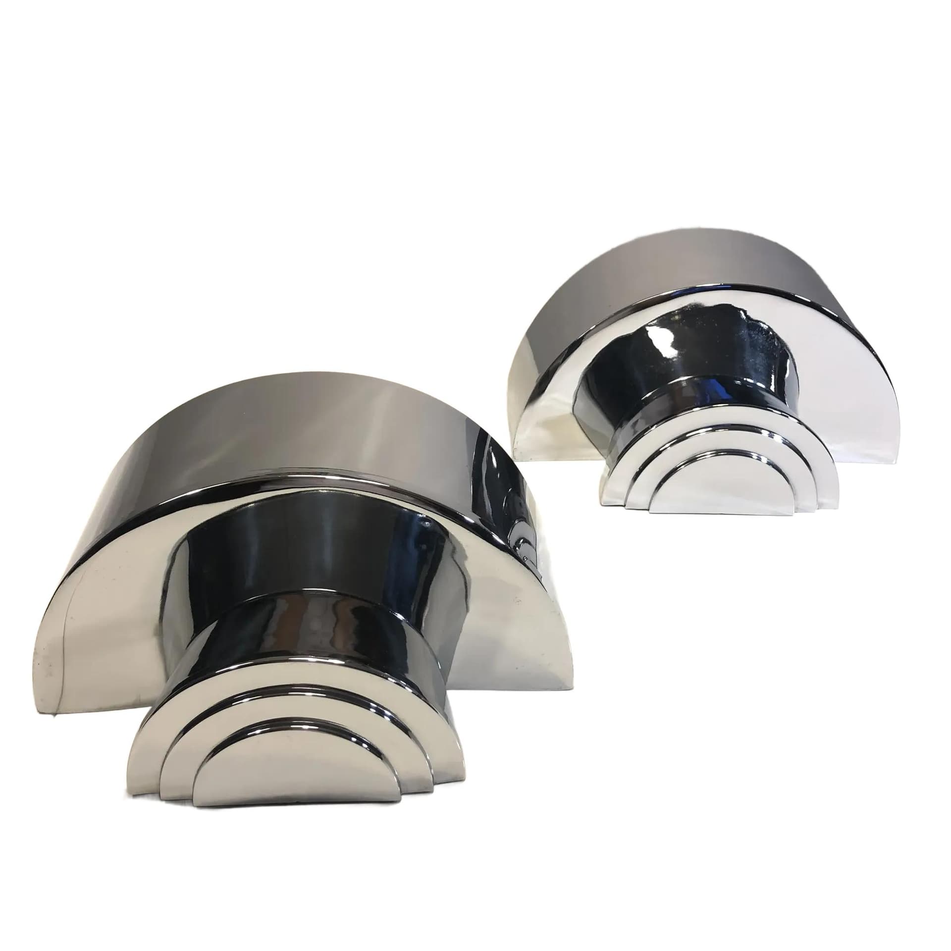 Pair of Art Deco wall sconces, silver chrome-plated brass, Germany, 1960s.