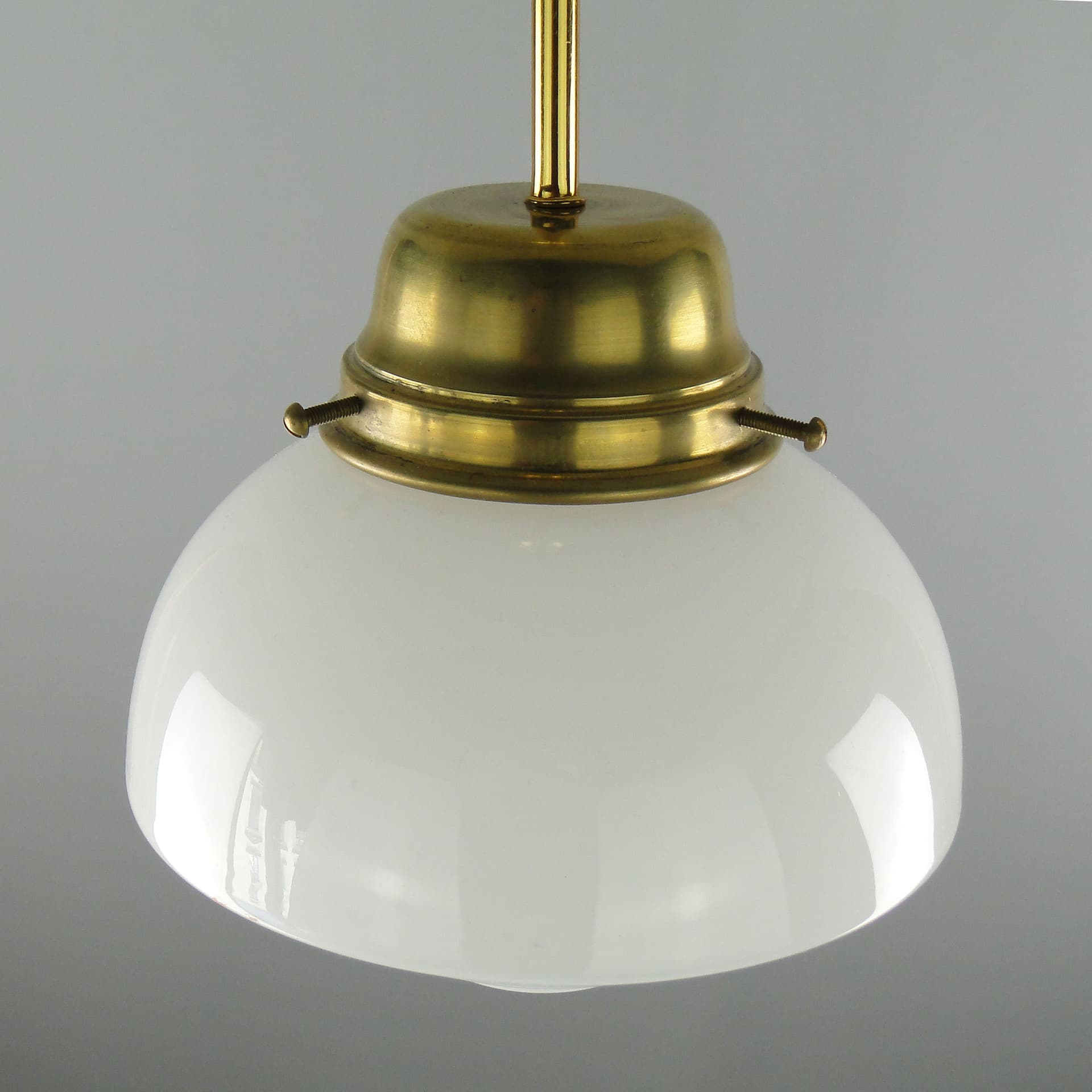 Ceiling Lamp Art Deco, white glass, brass, Poland, 1920s. - 3564