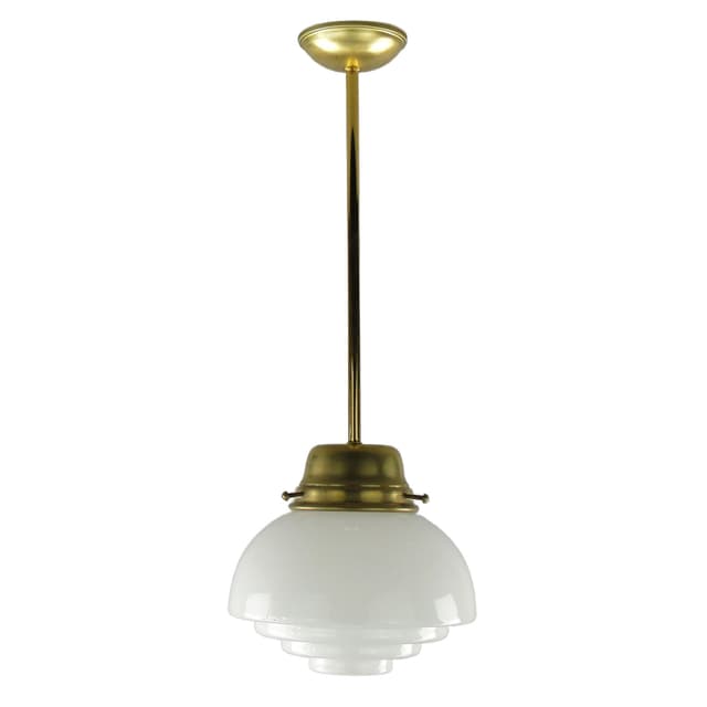 Ceiling Lamp Art Deco, white glass, brass, Poland, 1920s. - DIMENSION