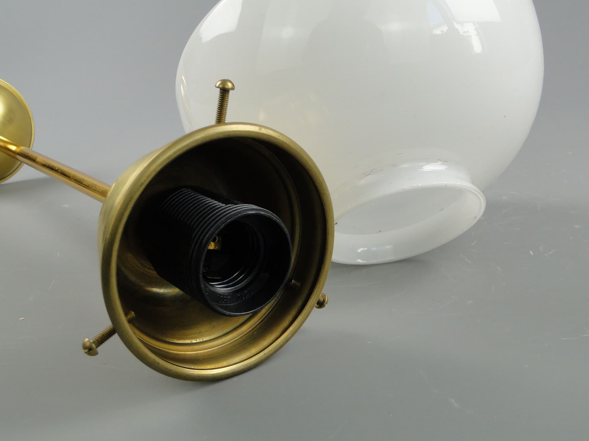 Ceiling Lamp Art Deco, white glass, brass, Poland, 1920s. - 3566