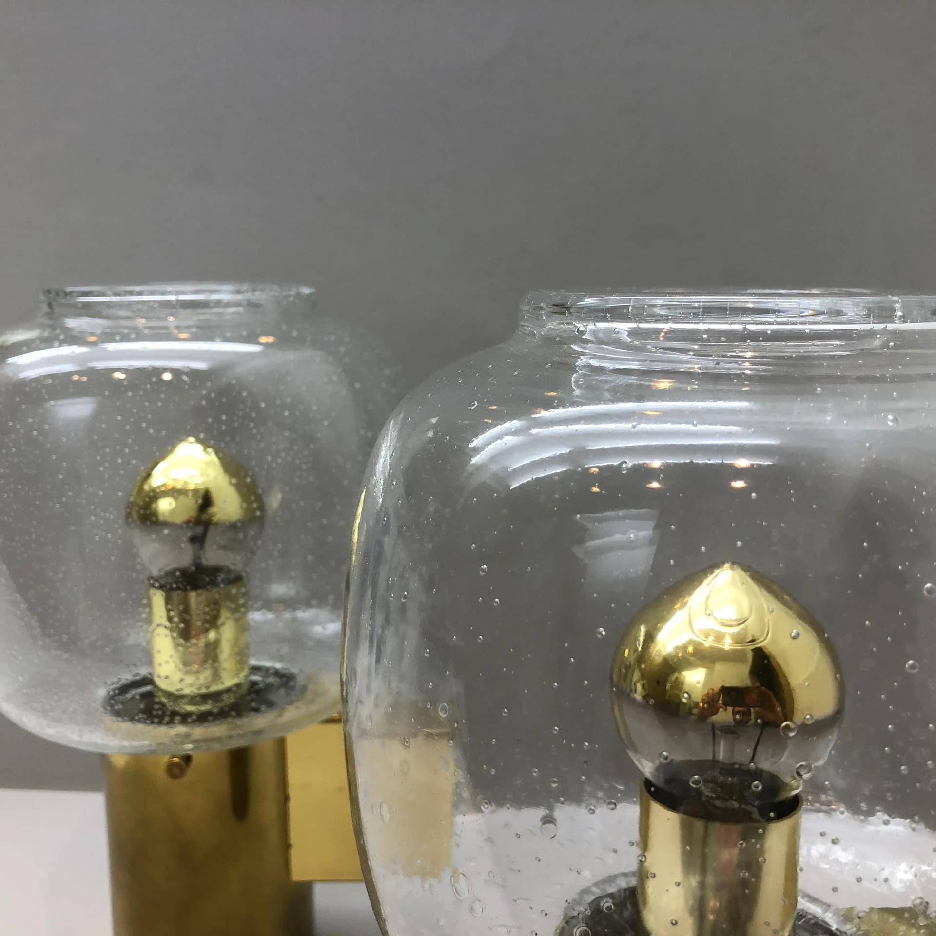 Para kinkietów, mosiądz złoty, szkło, Glashütte Limburg, Niemcy, lata 70. - 29968