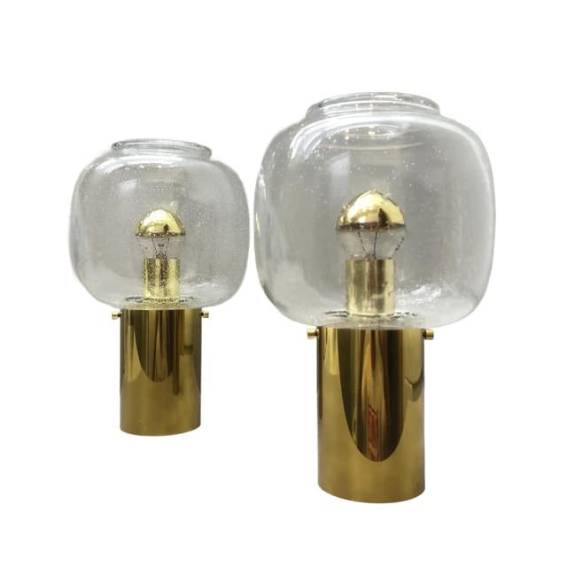 Para kinkietów, mosiądz złoty, szkło, Glashütte Limburg, Niemcy, lata 70. - WYMIARY