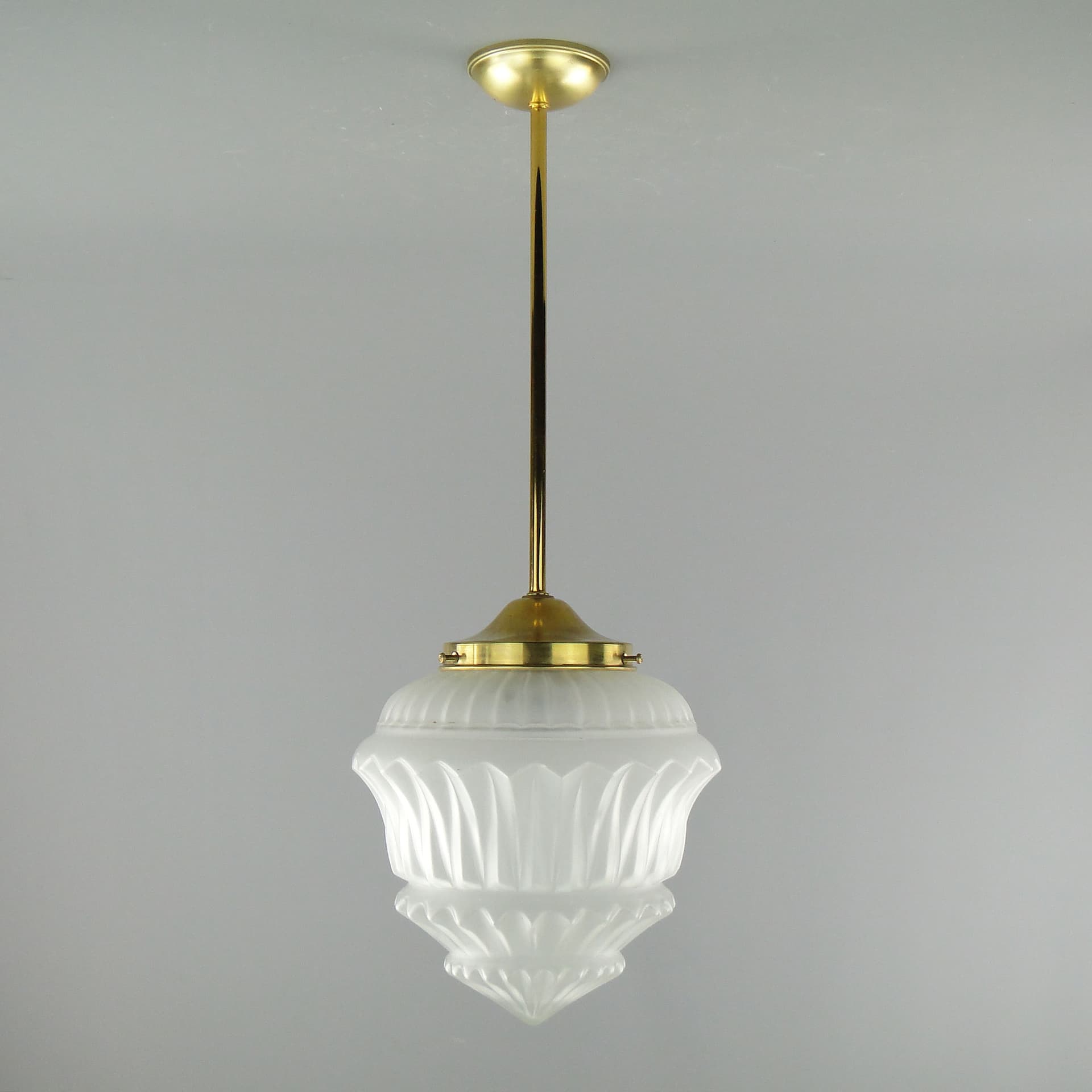 Pendant lamp Art Deco, transparent glass, brass, Poland, 1920s. - 3567