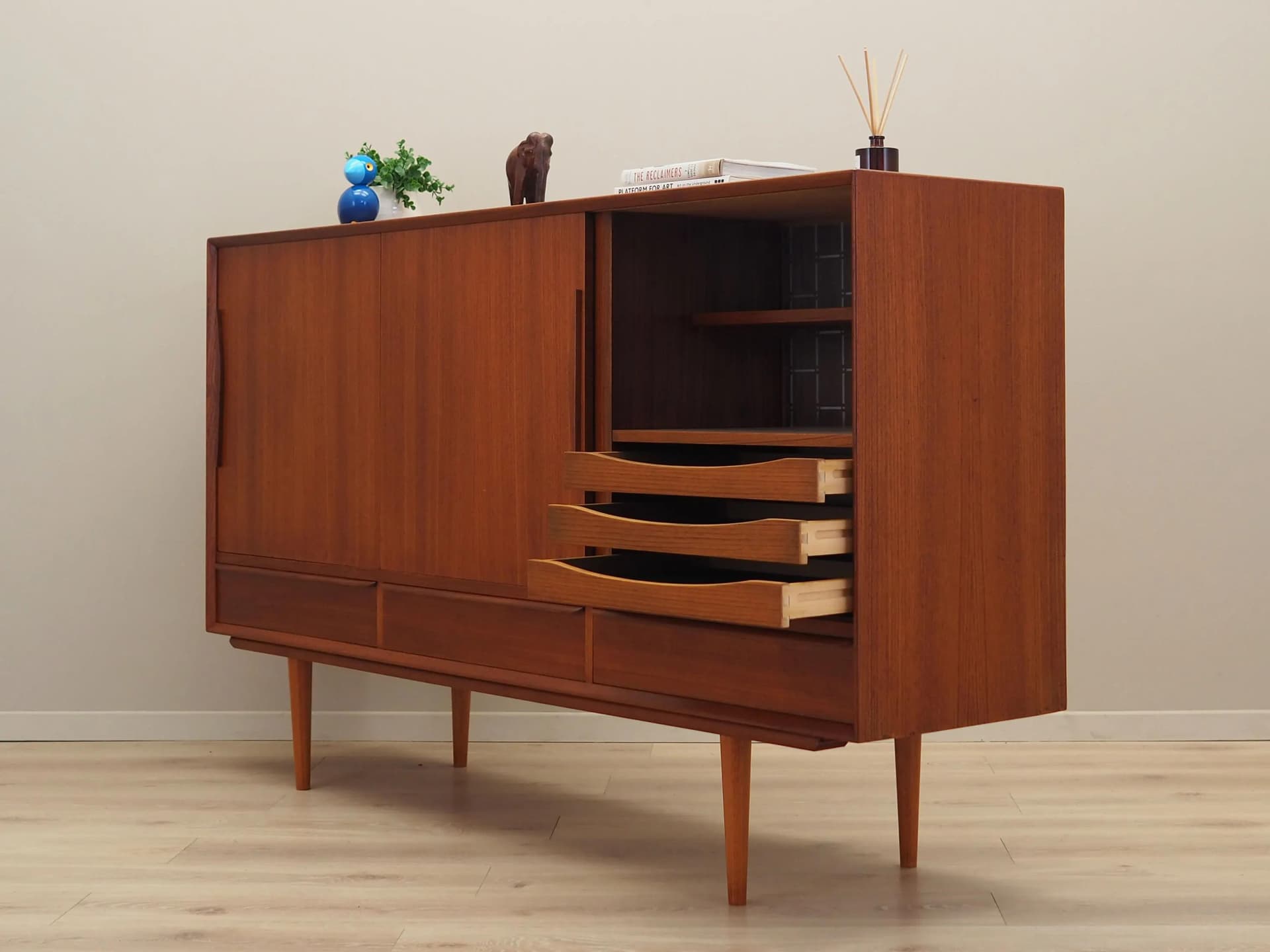 Highboard, brown teak, Denmark, 1960s. - 30123