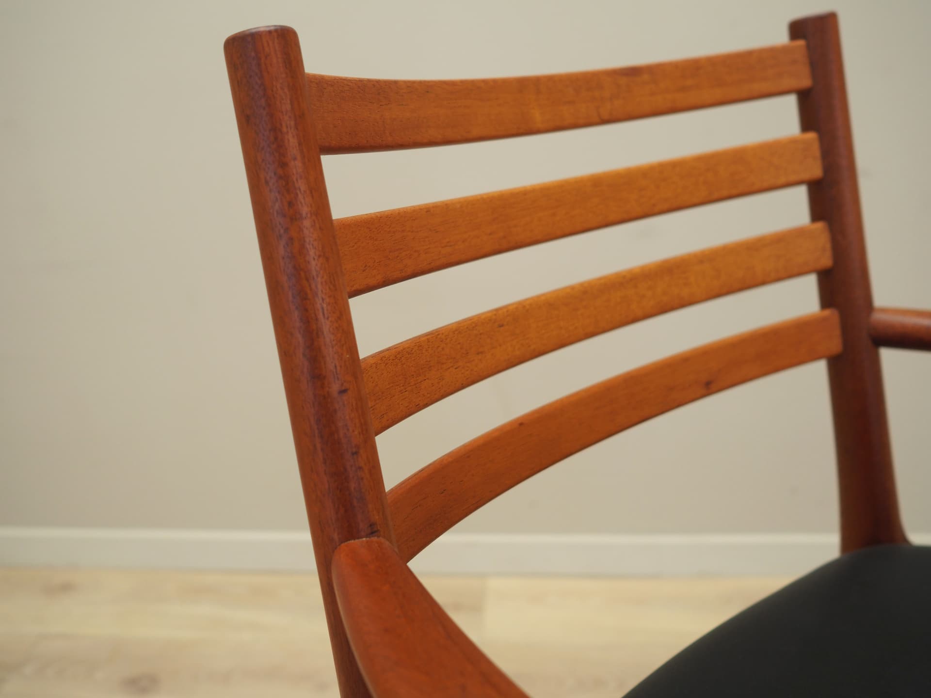 Chair, black leather teak, Denmark, 1970s - 64614