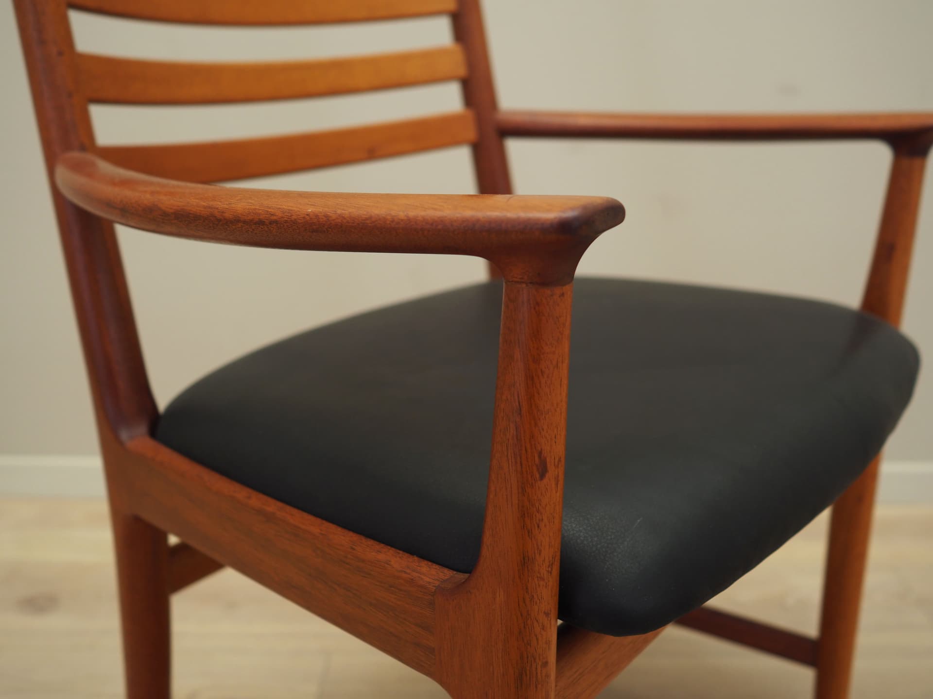 Chair, black leather teak, Denmark, 1970s - 64613
