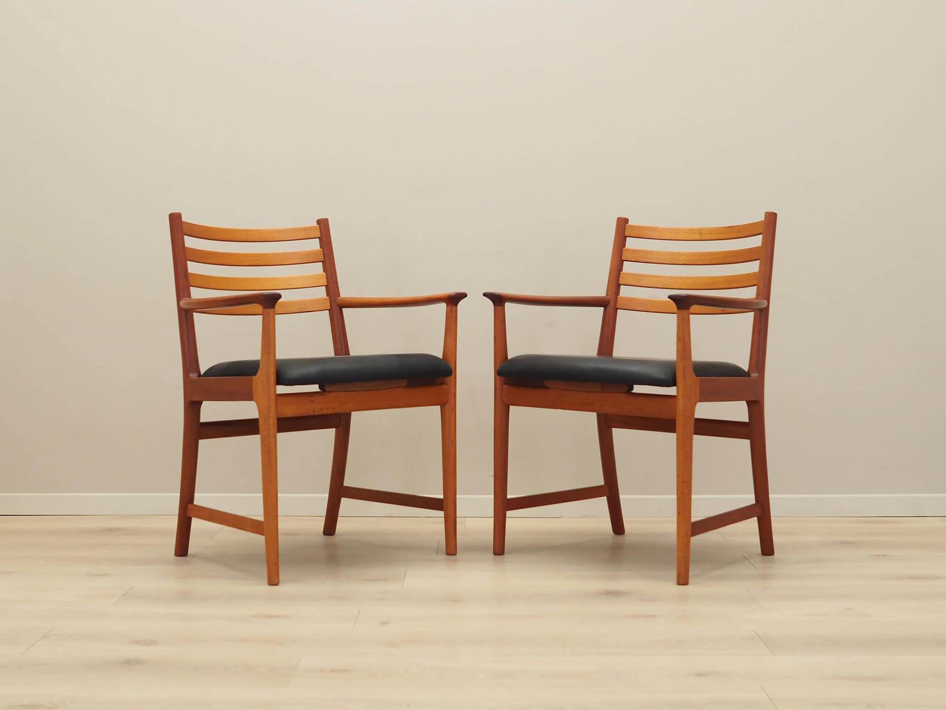 Chair, black leather teak, Denmark, 1970s - 30328