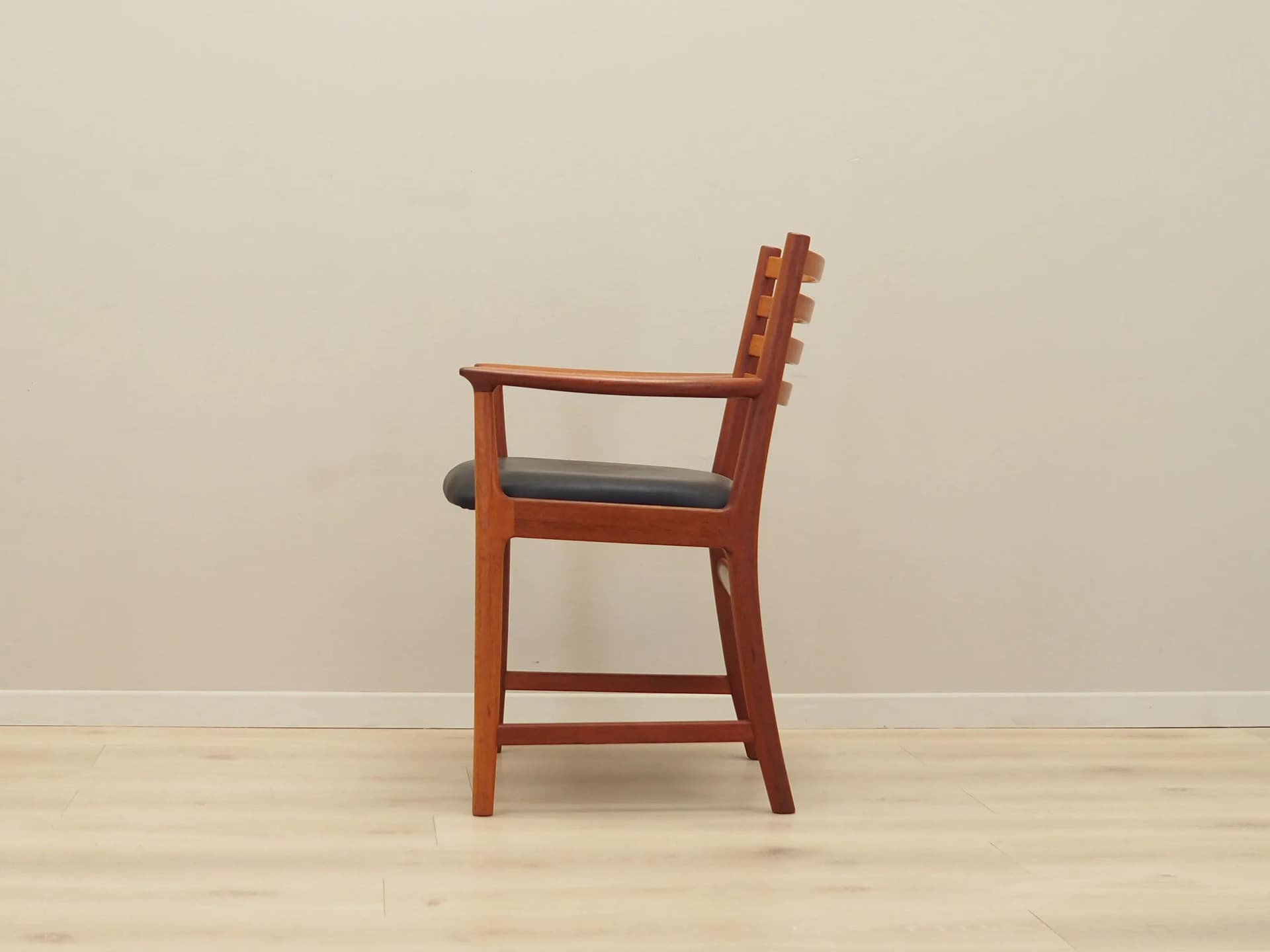 Chair, black leather teak, Denmark, 1970s - 30322