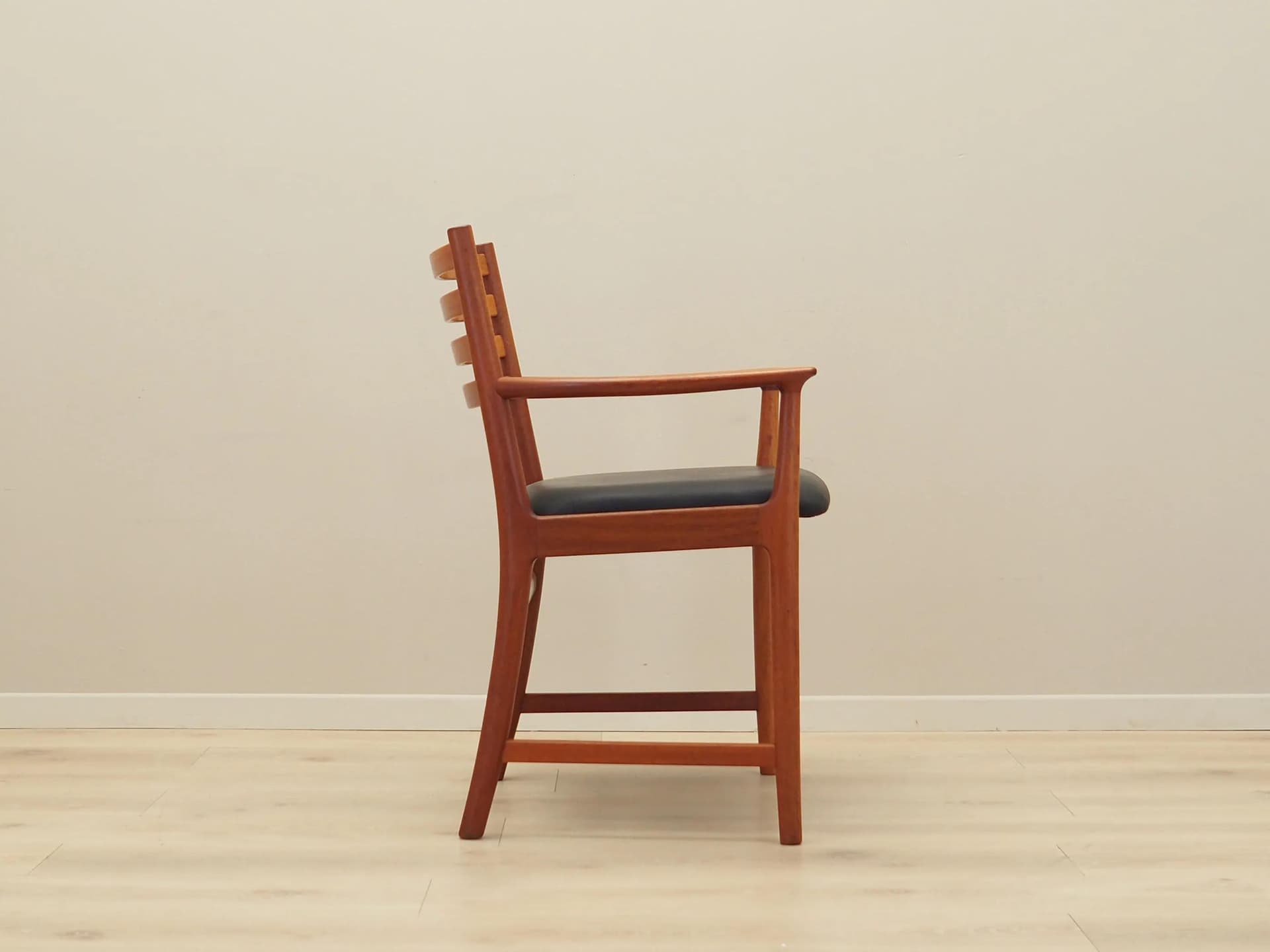 Chair, black leather teak, Denmark, 1970s - 30323