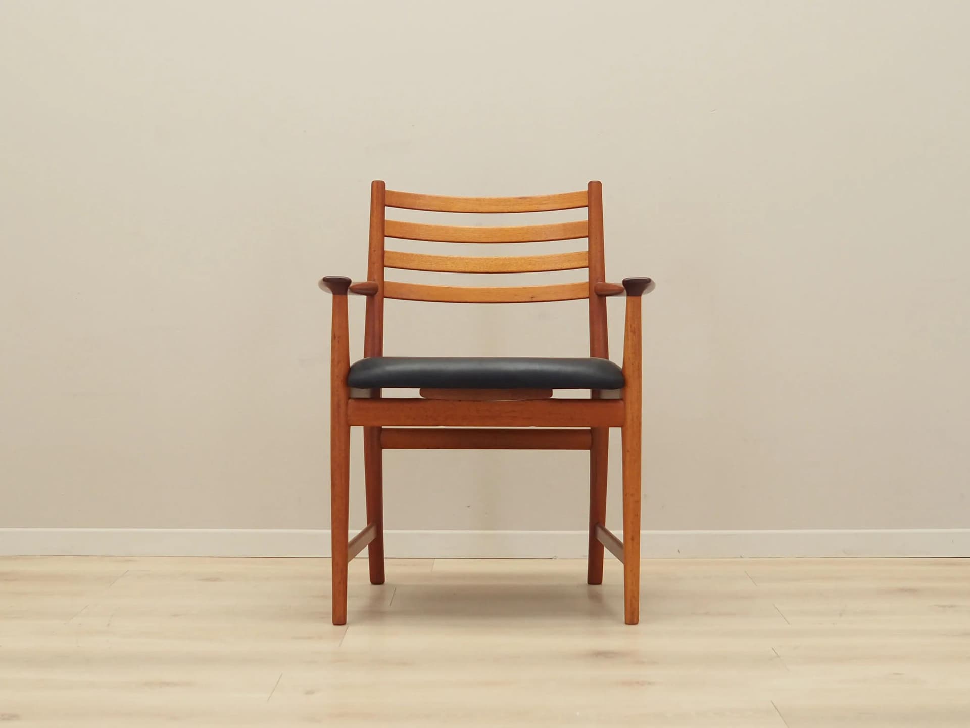 Chair, black leather teak, Denmark, 1970s - 30320