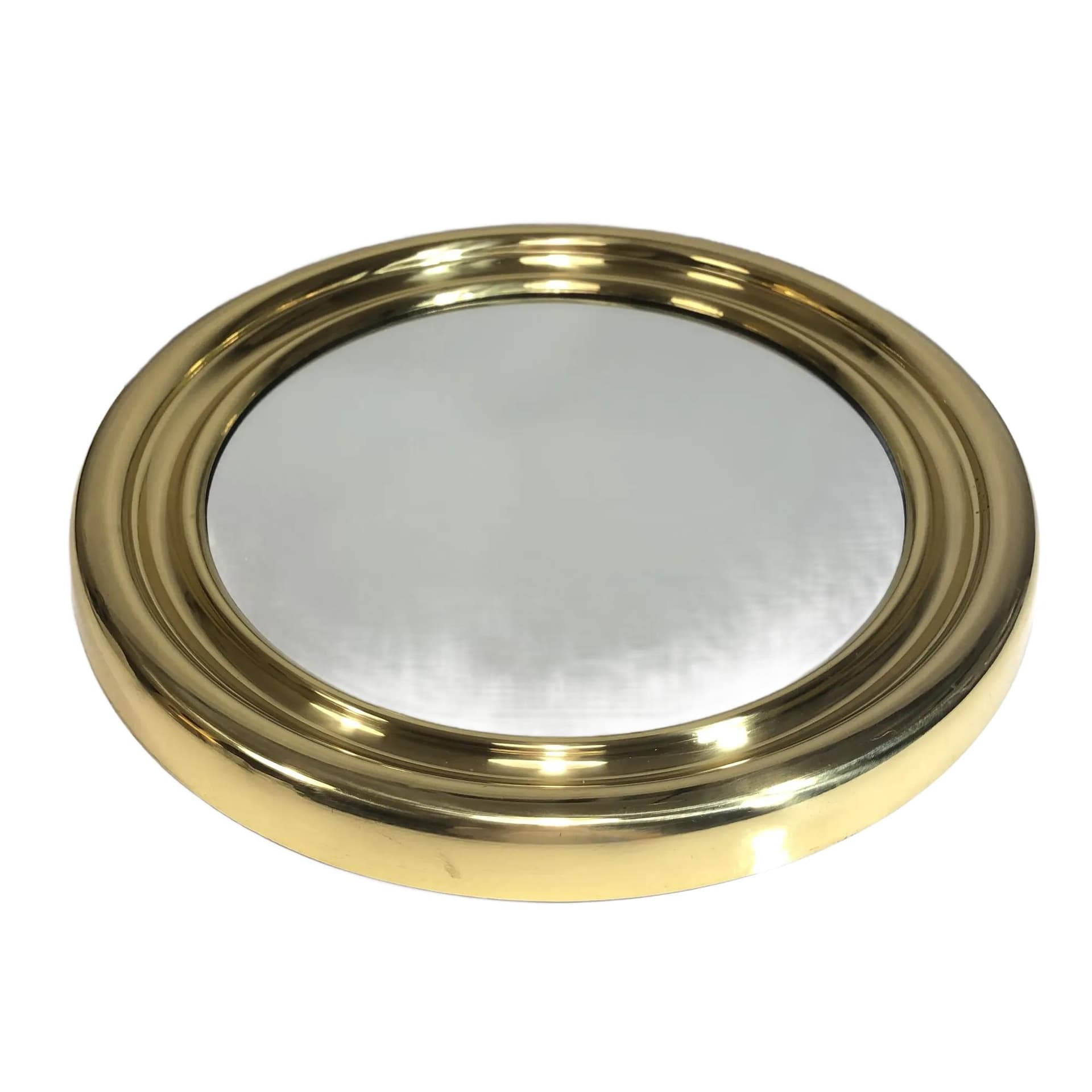 Wall mirror round, golden brass, Sweden, 1970s.