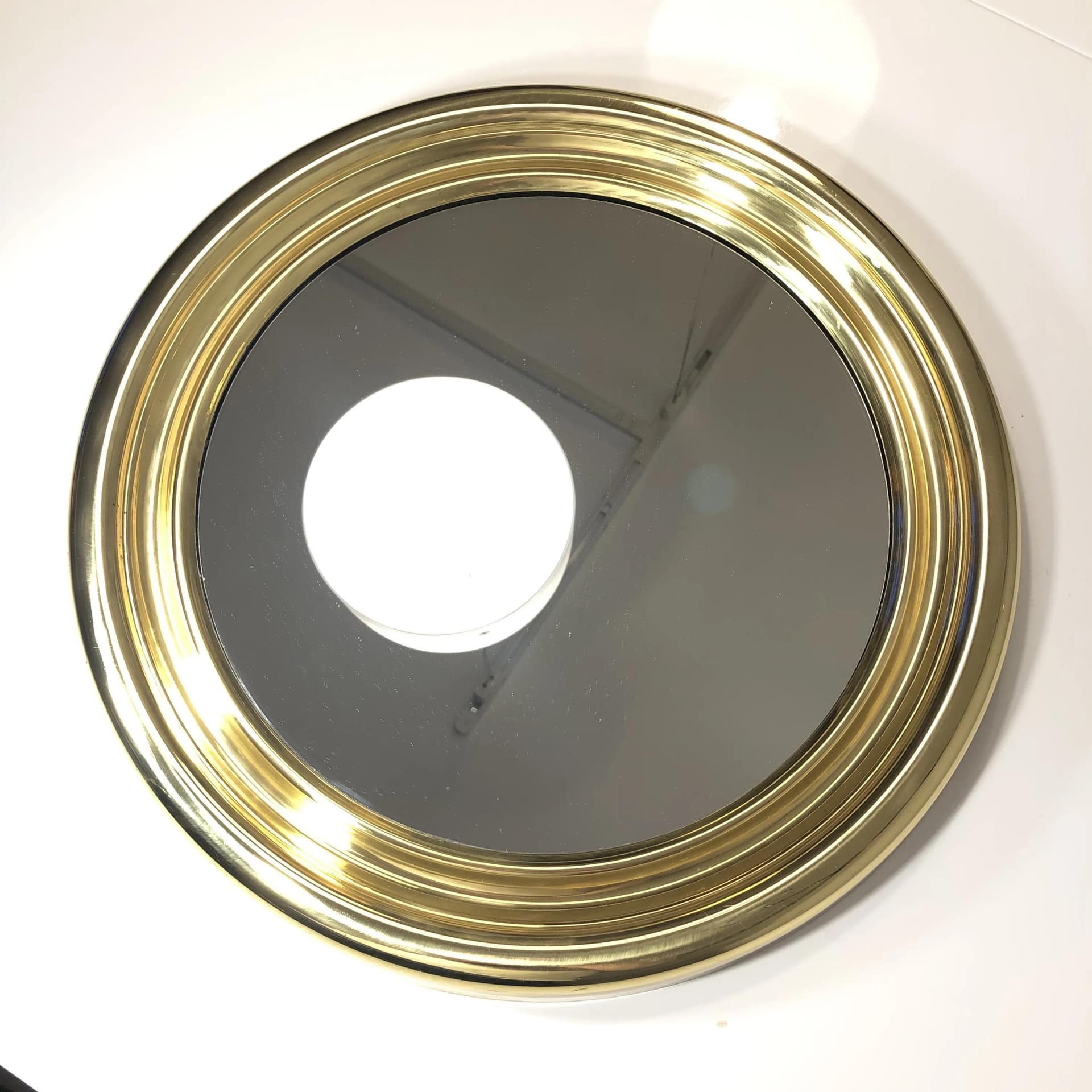 Wall mirror round, golden brass, Sweden, 1970s. - 30387
