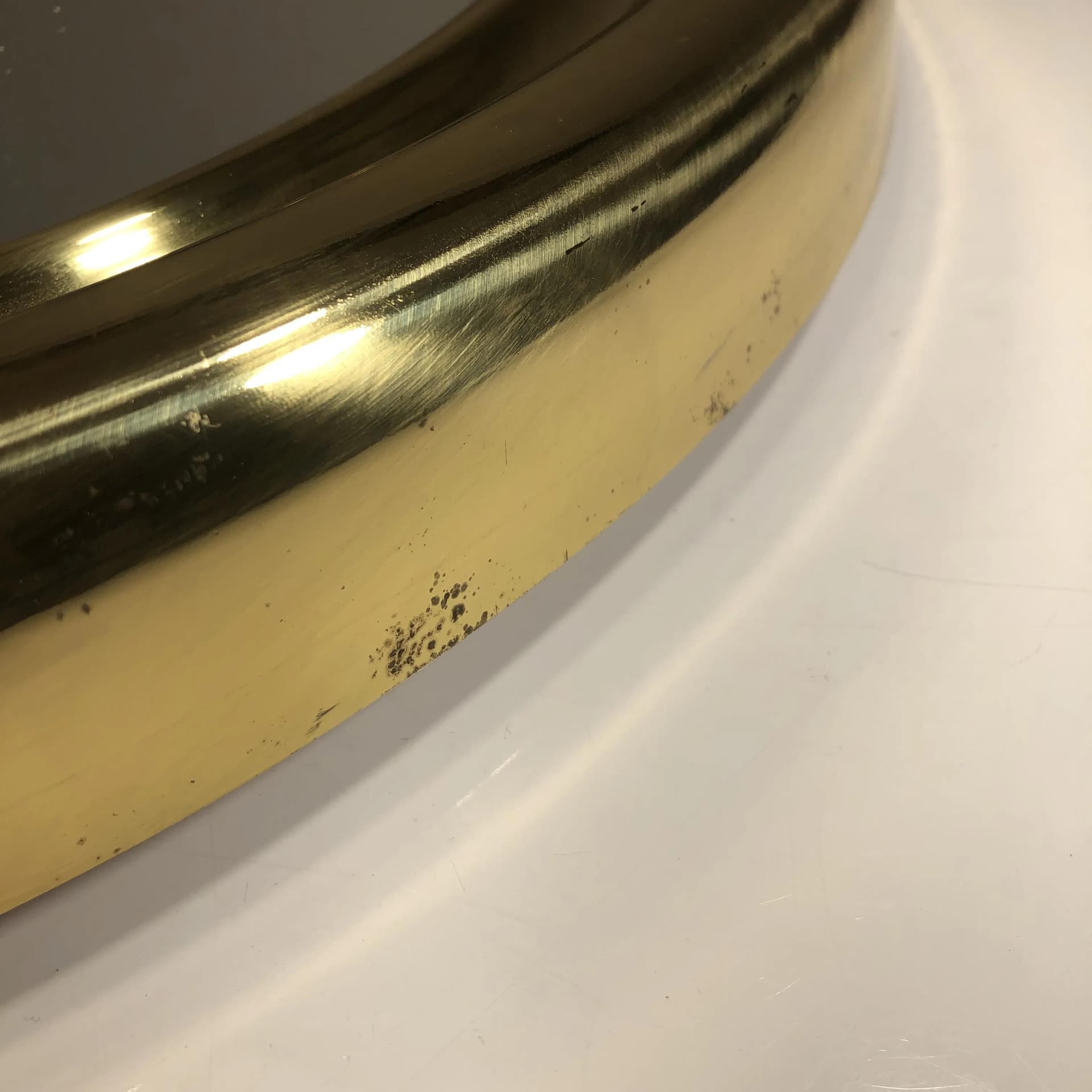 Wall mirror round, golden brass, Sweden, 1970s. - 30389