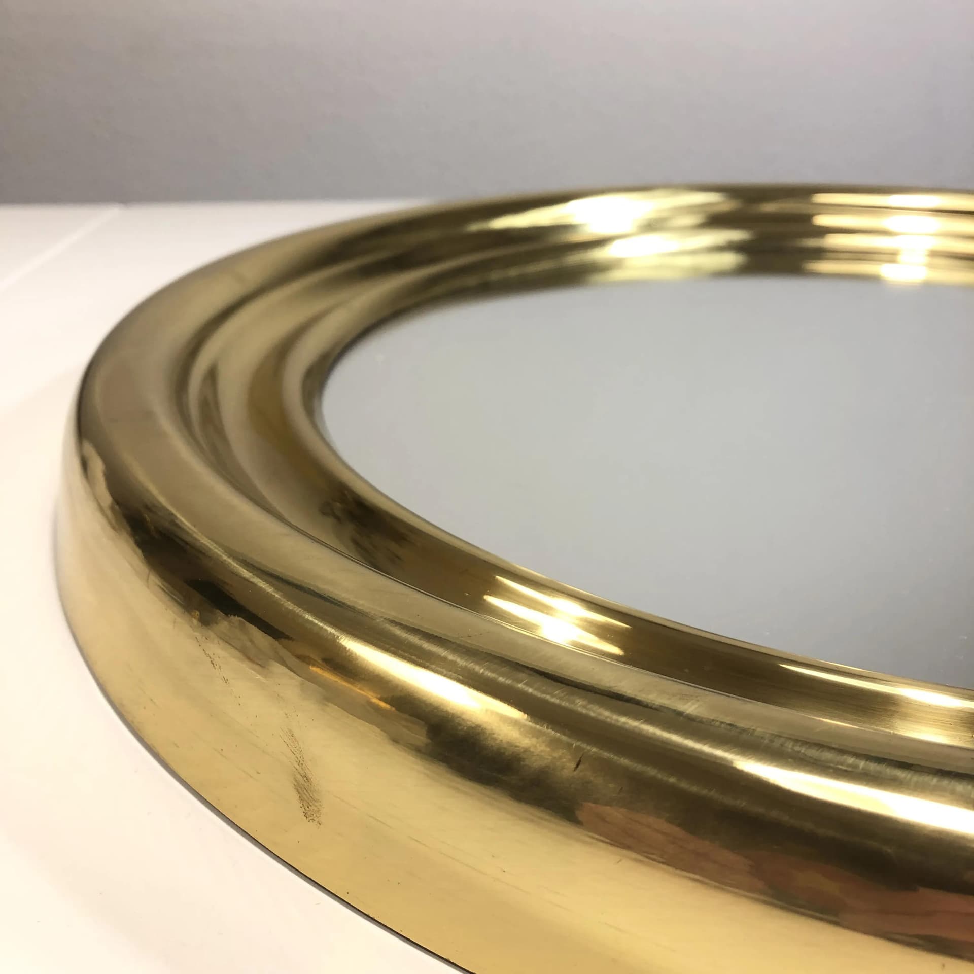 Wall mirror round, golden brass, Sweden, 1970s. - 30386