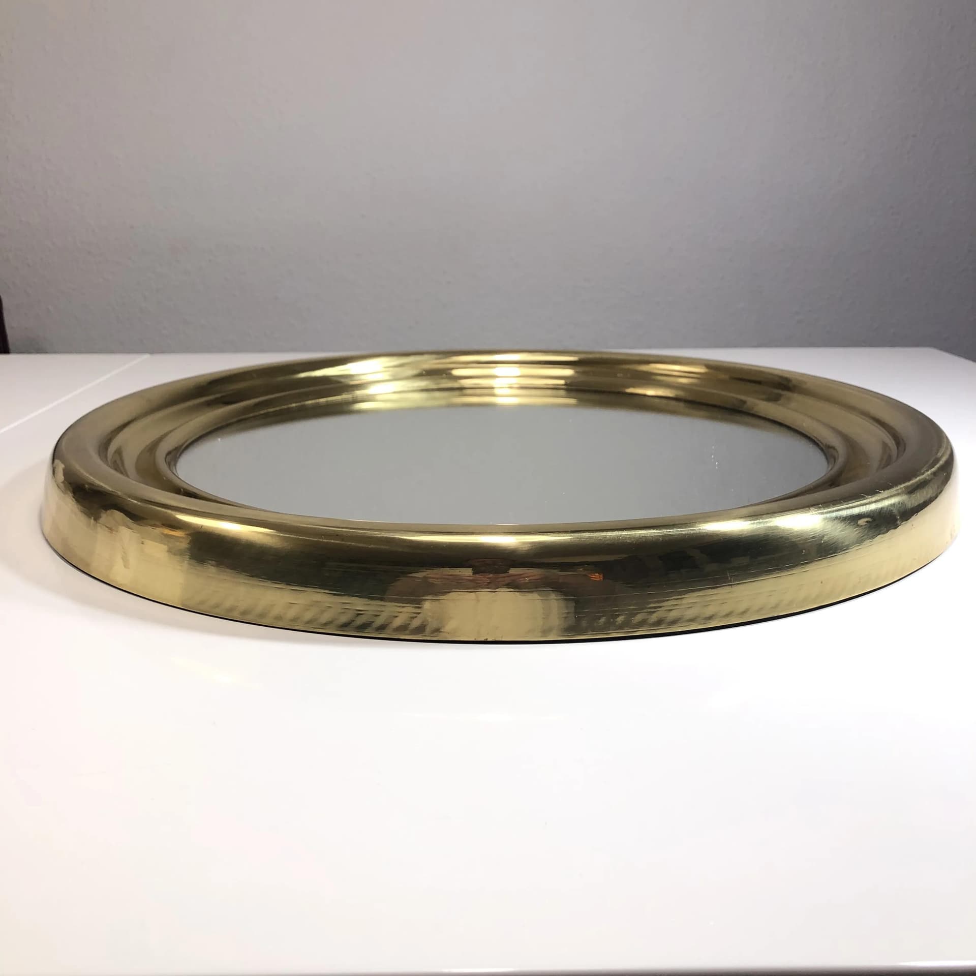 Wall mirror round, golden brass, Sweden, 1970s. - 30388
