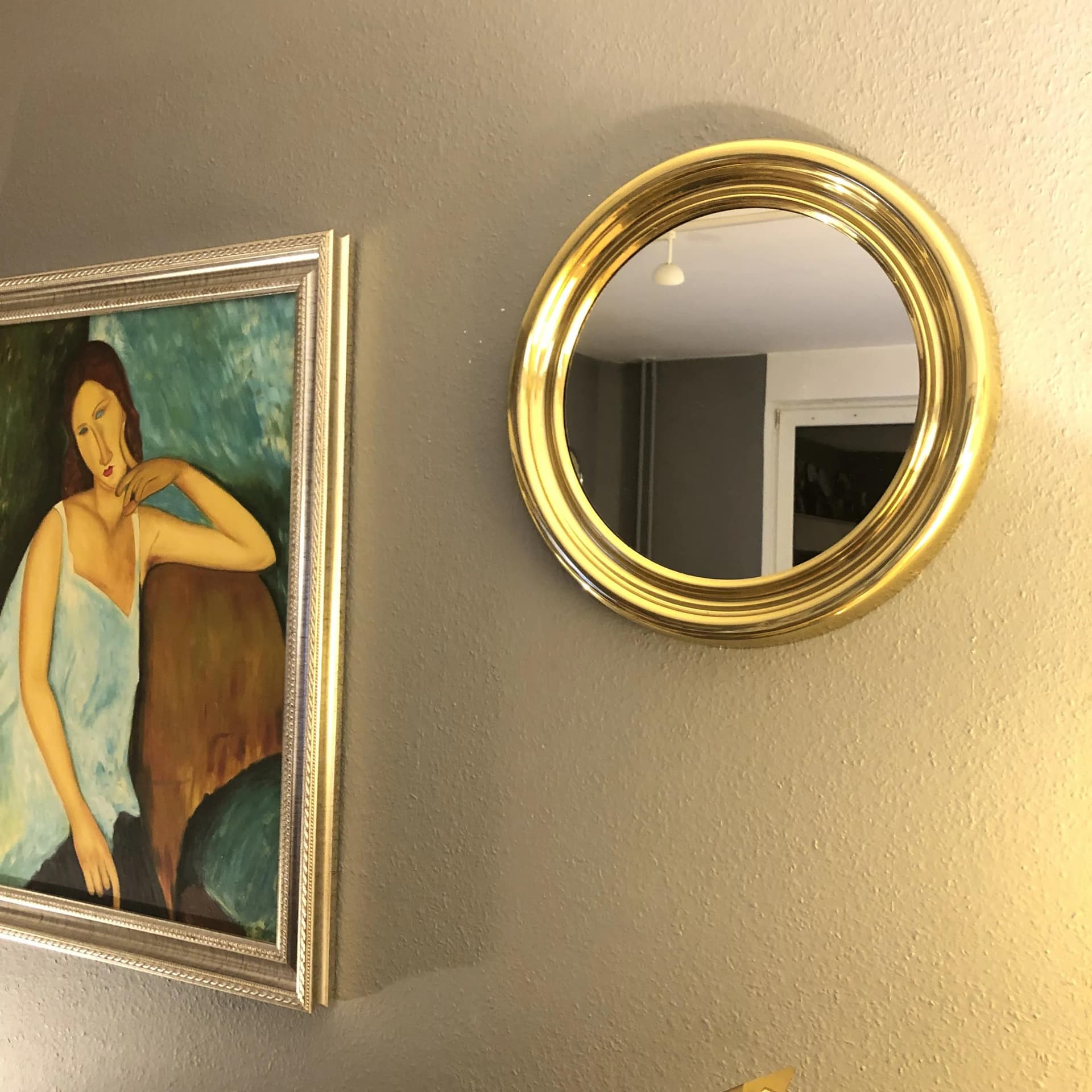 Wall mirror round, golden brass, Sweden, 1970s. - 30391