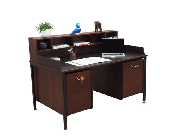 Biurko, brąz ciemny, dąb, Dania, lata 70. - WYMIARY