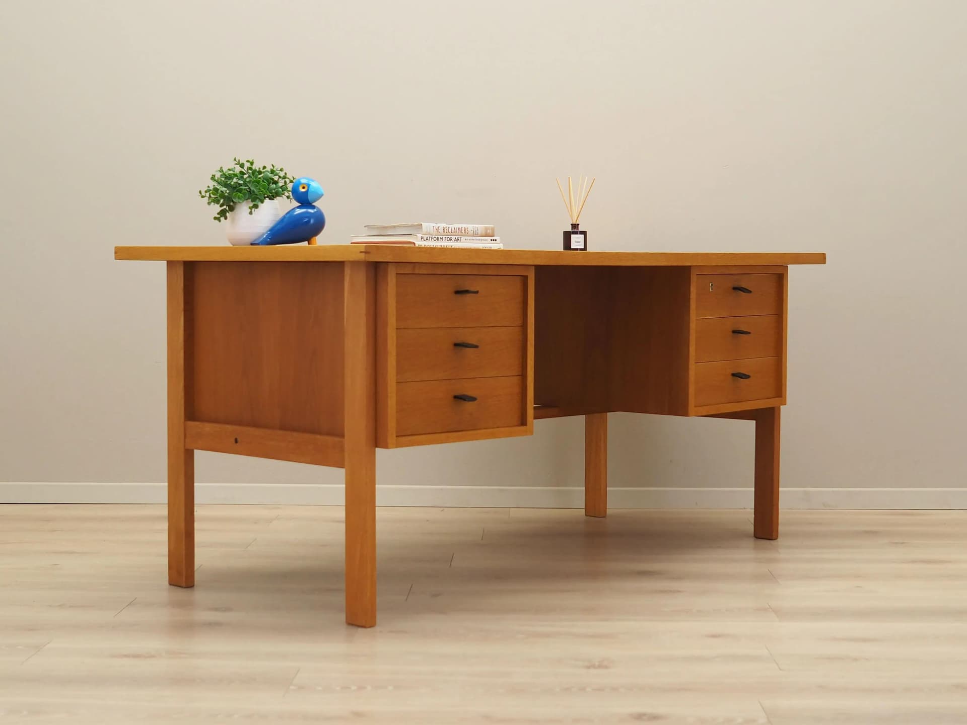 Desk, yellow ash, by S. A. Madsen, Denmark, 1960s - 30756
