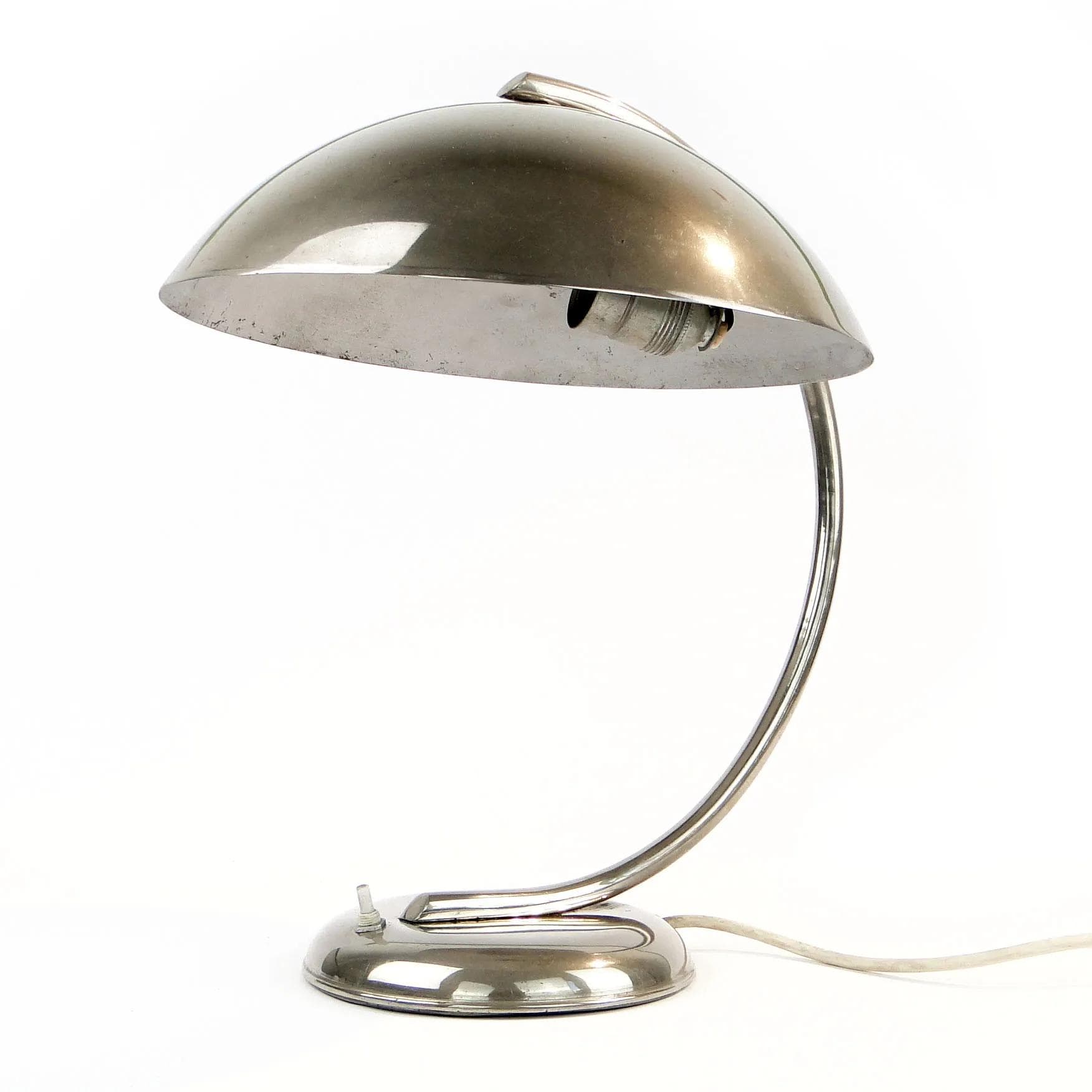 Desk Lamp Art Deco, silver nickel-plated brass, Jeżmyk, Poland, 1940s. - 30632