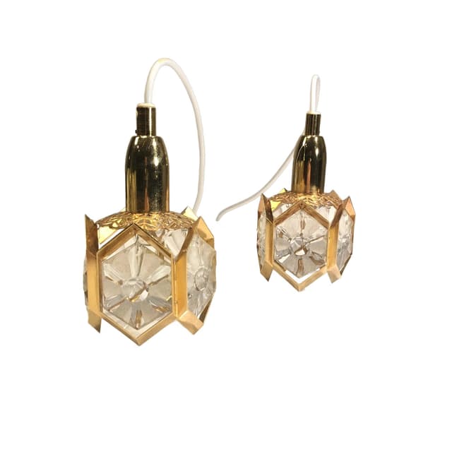 Pair of pendant lamps, gilded brass, crystal, Sweden, 1970s. - DIMENSION