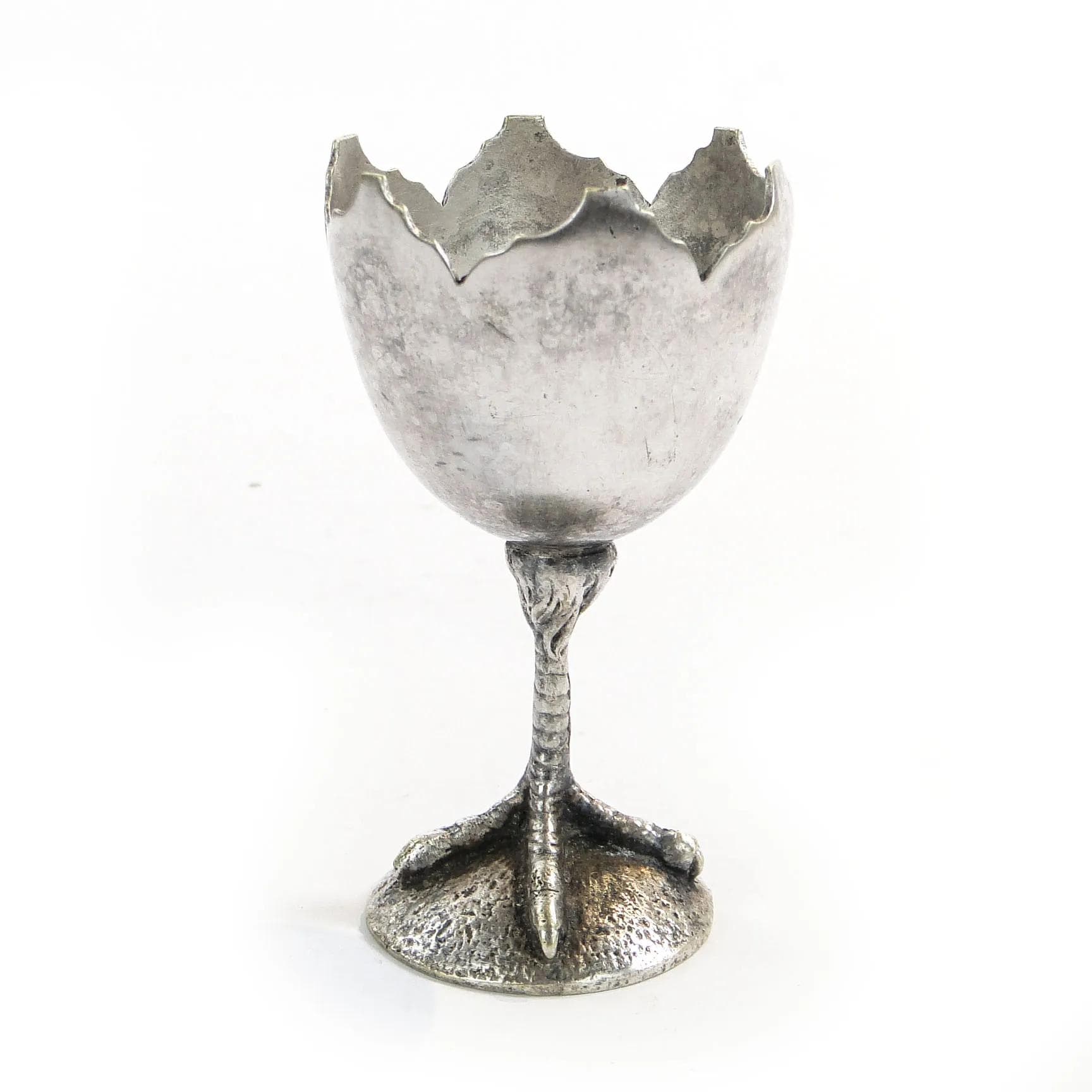 Kieliszek do jajka na kurzej stopce, srebrny, mosiądz, Polska, XIX w. - 30864