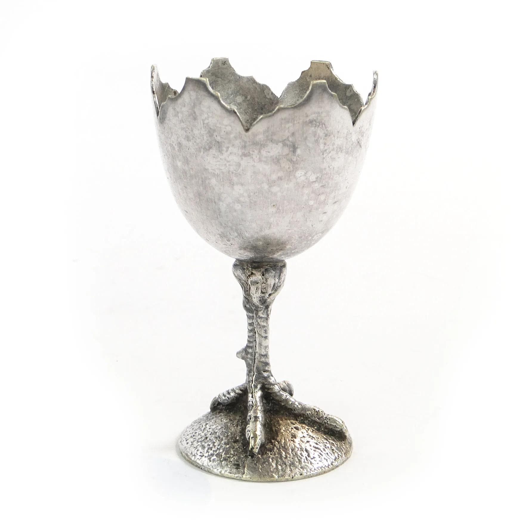 Kieliszek do jajka na kurzej stopce, srebrny, mosiądz, Polska, XIX w. - 30865