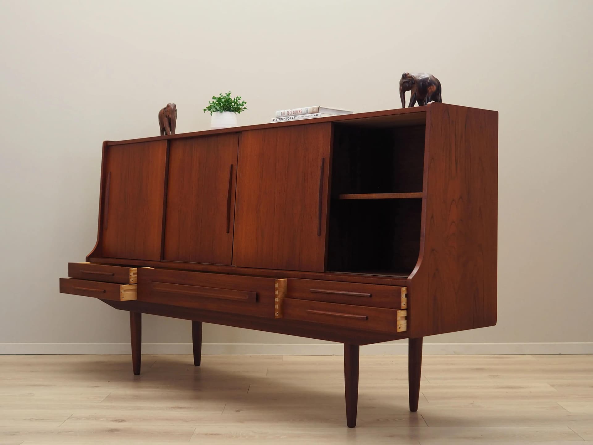 Highboard, dark brown teak, Denmark, 1960s. - 30690