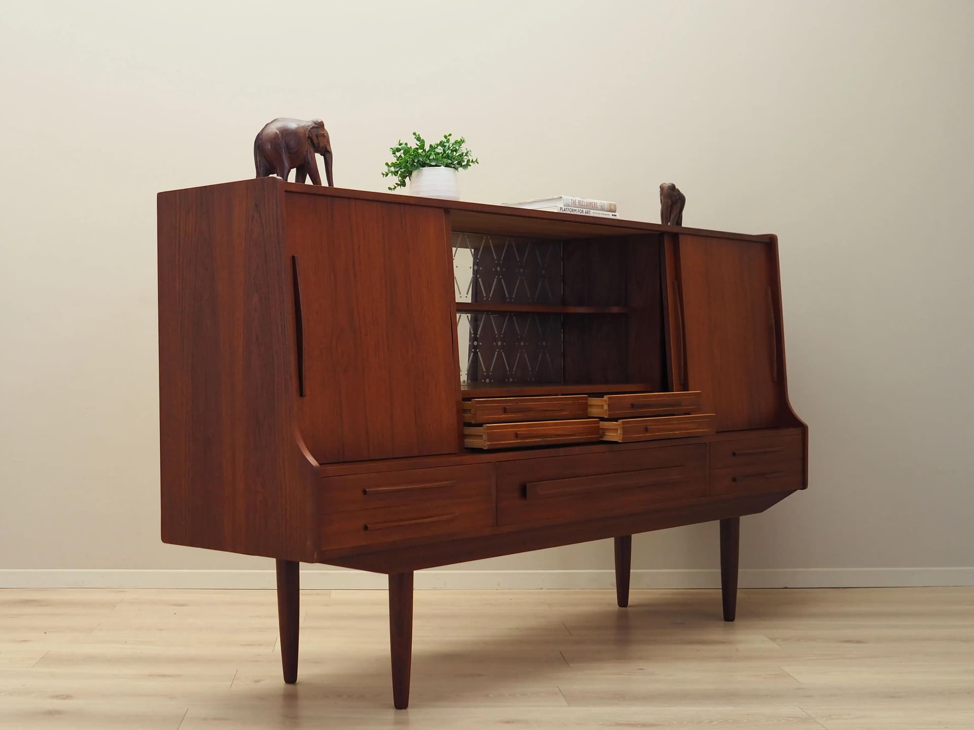 Highboard, dark brown teak, Denmark, 1960s. - 30691