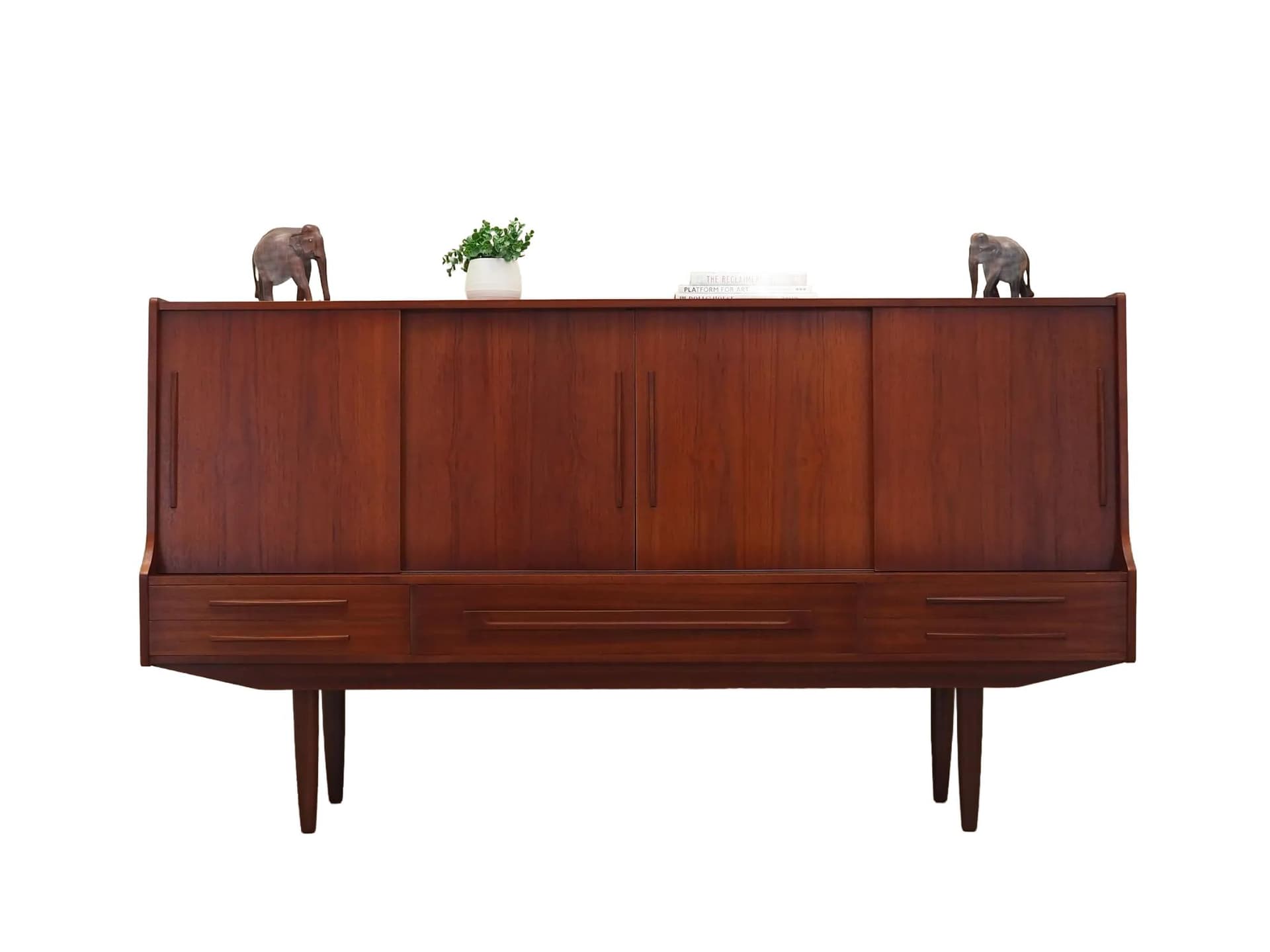 Highboard, dark brown teak, Denmark, 1960s.