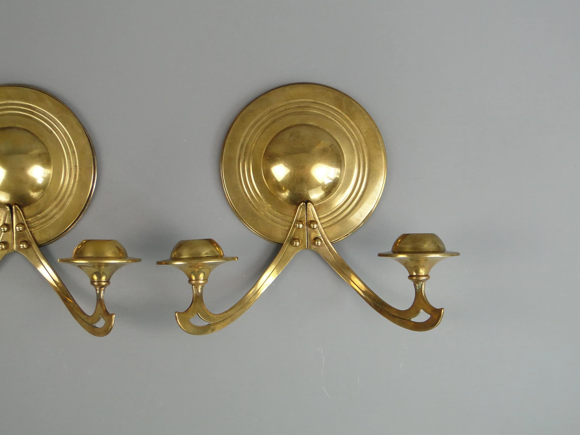 Para świeczników ściennych secesja wiedeńska, mosiądz złoty, Austria, początek XX w. - 30830