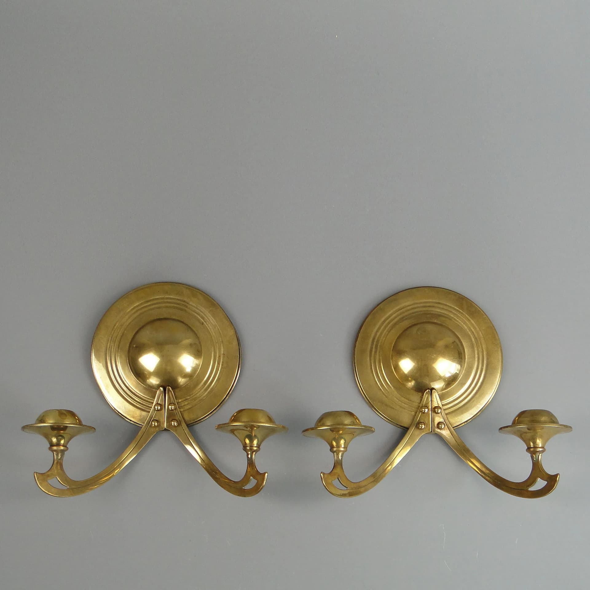 Para świeczników ściennych secesja wiedeńska, mosiądz złoty, Austria, początek XX w. - 30828