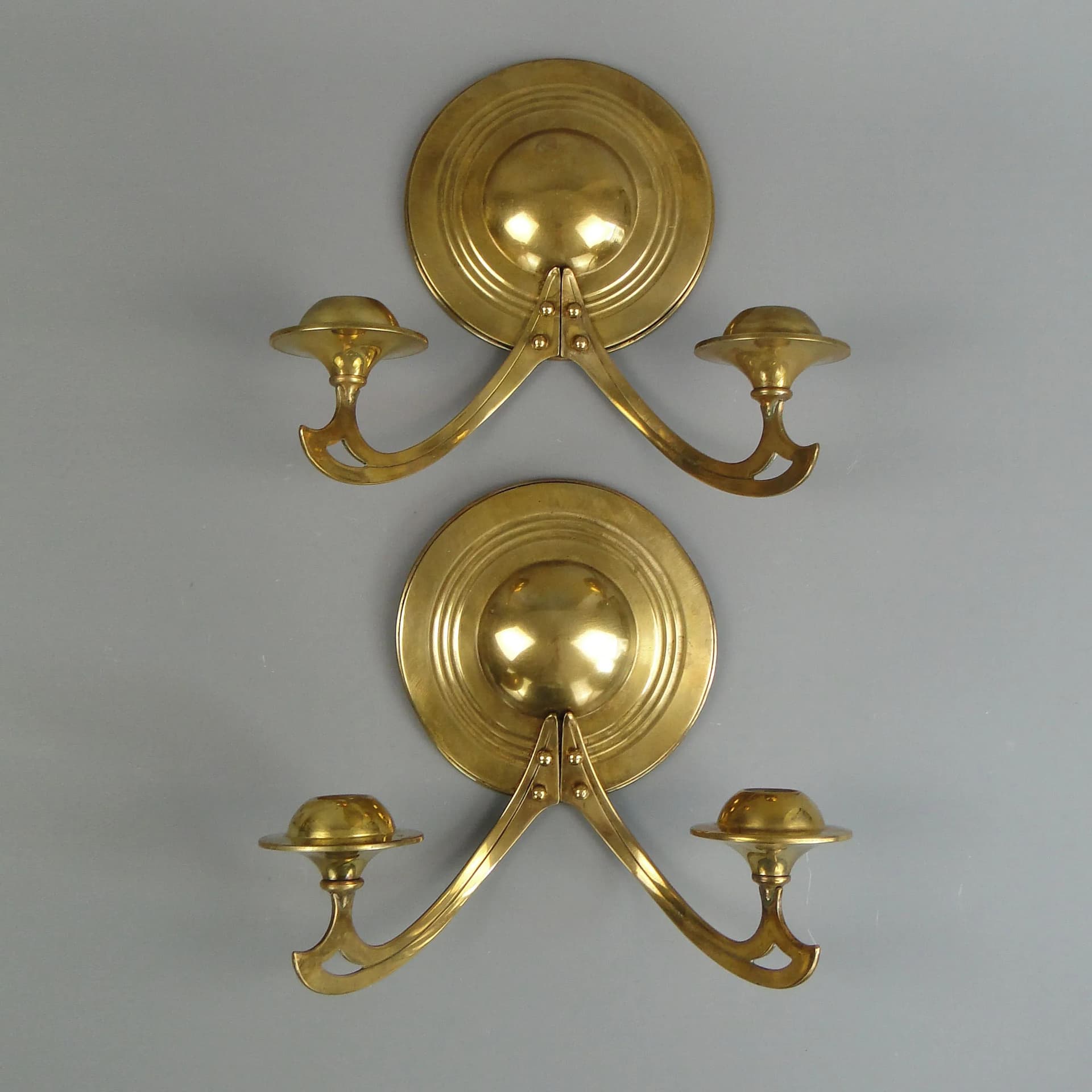 Para świeczników ściennych secesja wiedeńska, mosiądz złoty, Austria, początek XX w. - 30835