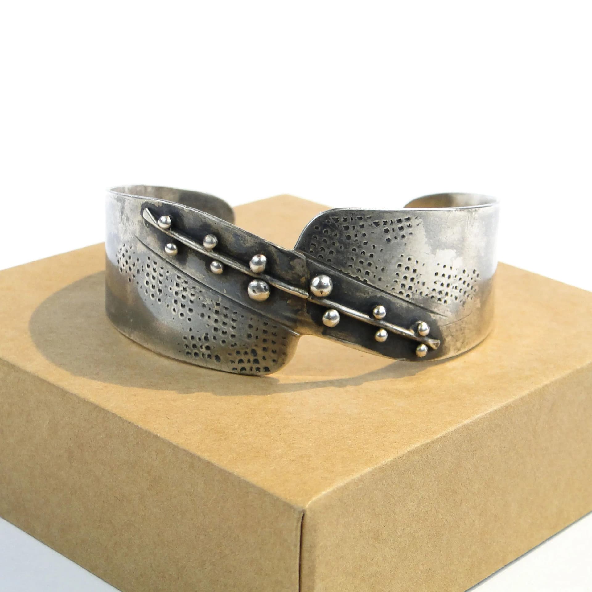 Srebrna modernistyczna bransoletka, Rytosztuka, Polska, lata 60. - 30815