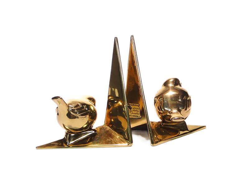 Para podpórek do książek, mosiądz złoty, Rose Handwerk, Niemcy, lata 60.