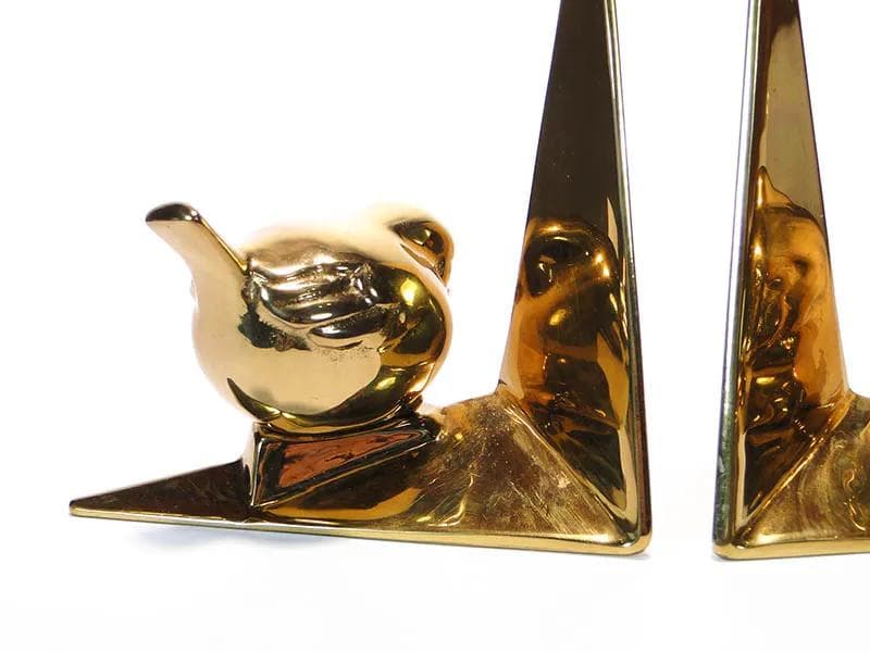 Para podpórek do książek, mosiądz złoty, Rose Handwerk, Niemcy, lata 60. - 31035