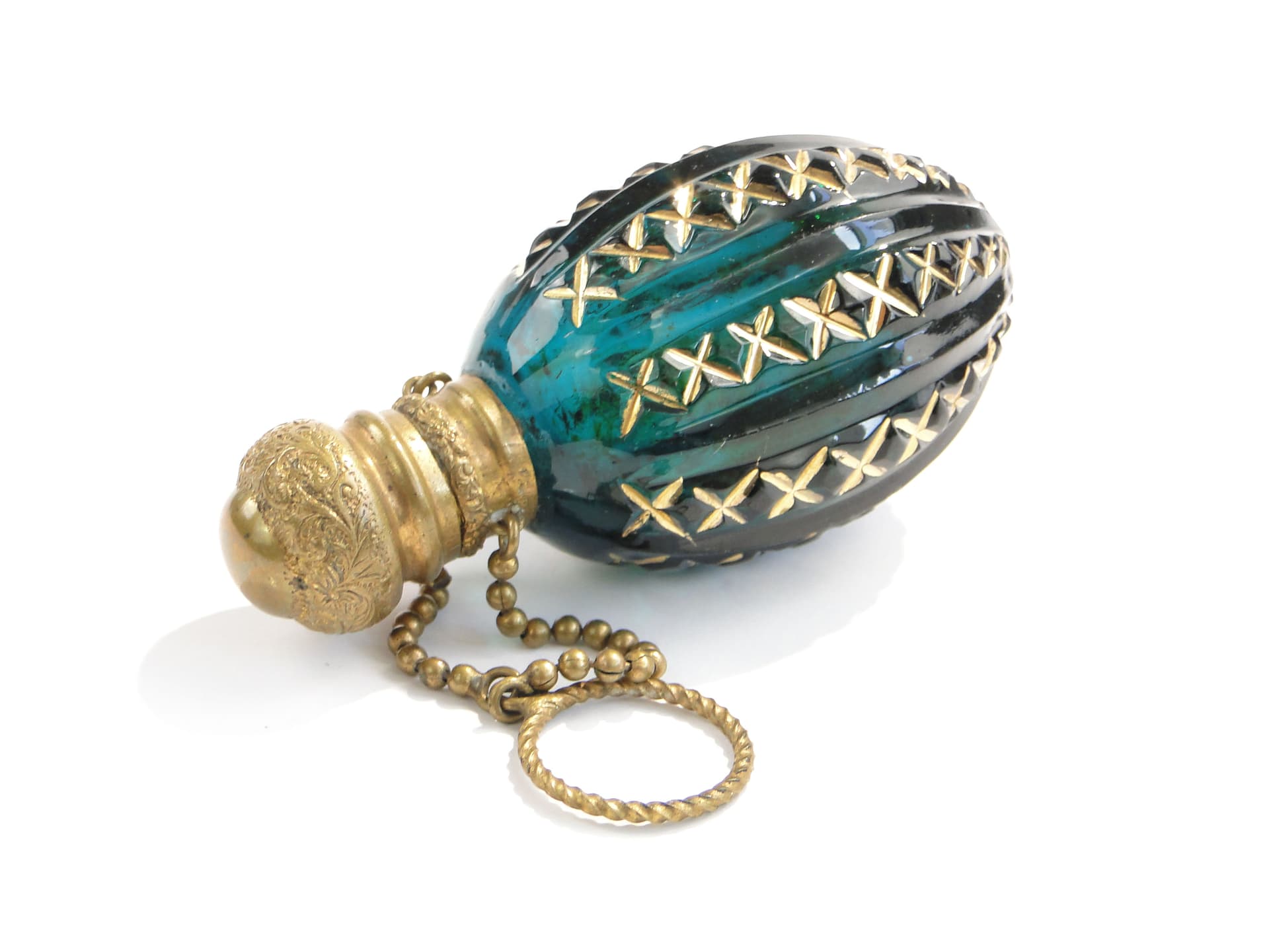 Flakon na perfumy Biedermeier, szkło zielone, Austria, XIX w. - 3676