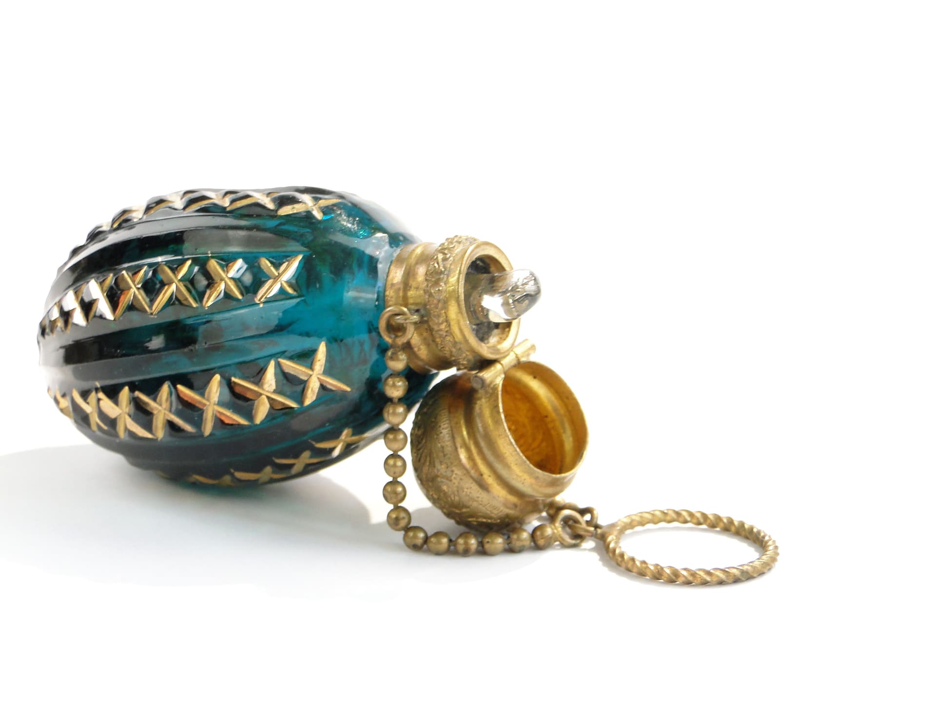 Flakon na perfumy Biedermeier, szkło zielone, Austria, XIX w. - 3679