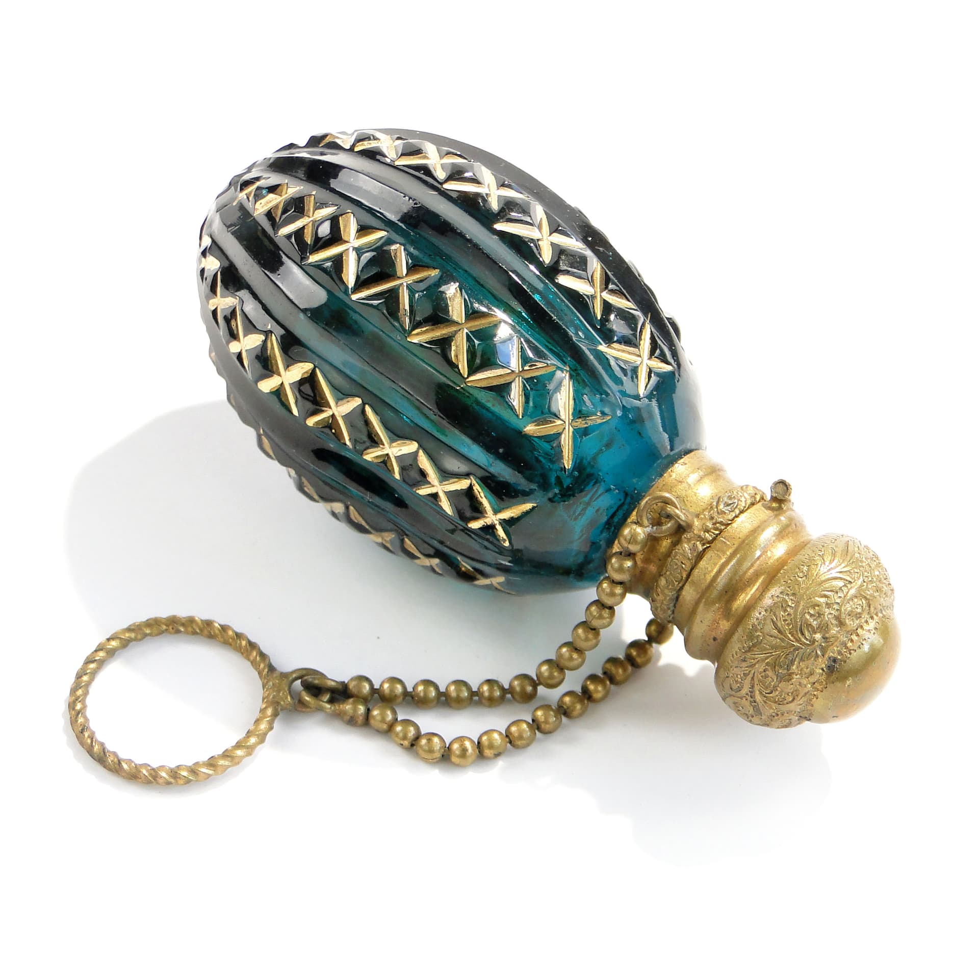 Flakon na perfumy Biedermeier, szkło zielone, Austria, XIX w. - 3673