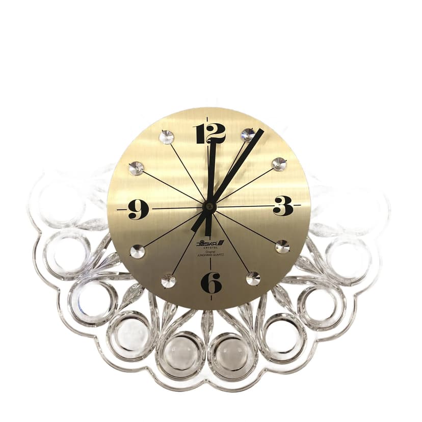 Zegar ścienny, złoty, szkło, Junghans, Niemcy, lata 70.