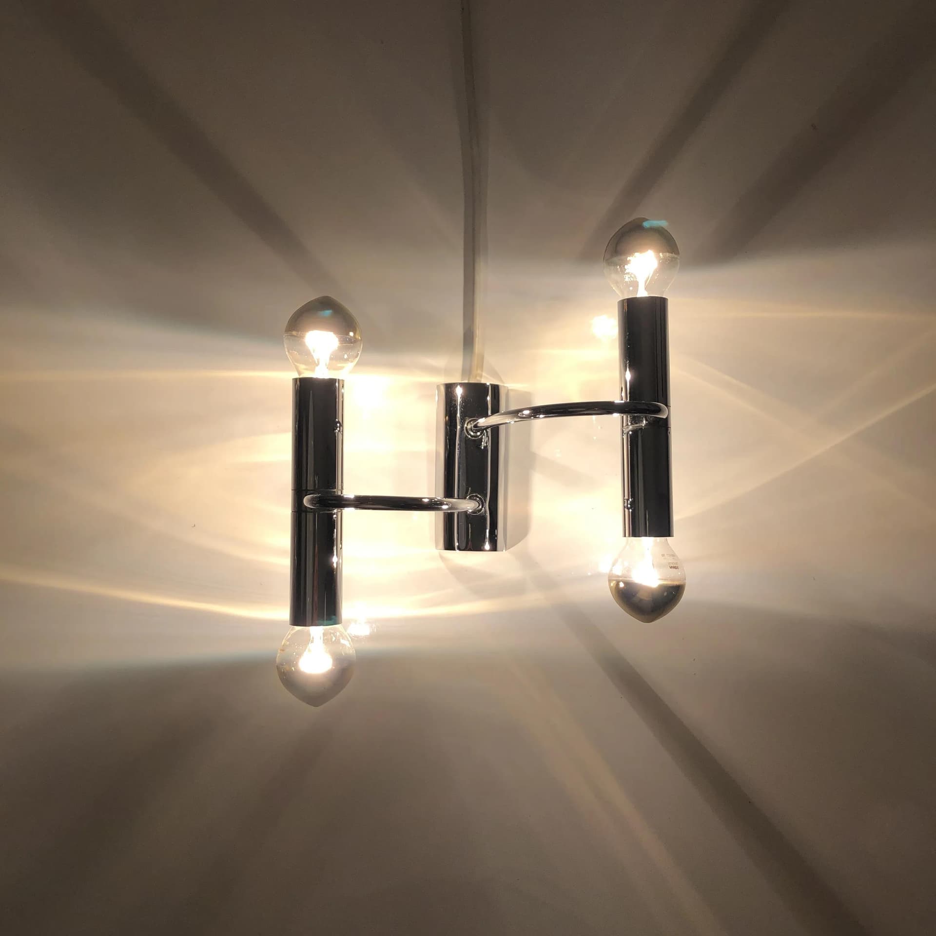 Set of Three Wall Sconces, Space Age, silver chrome-plated brass, Cosack Leuchten, Germany, 1960s. - 31159