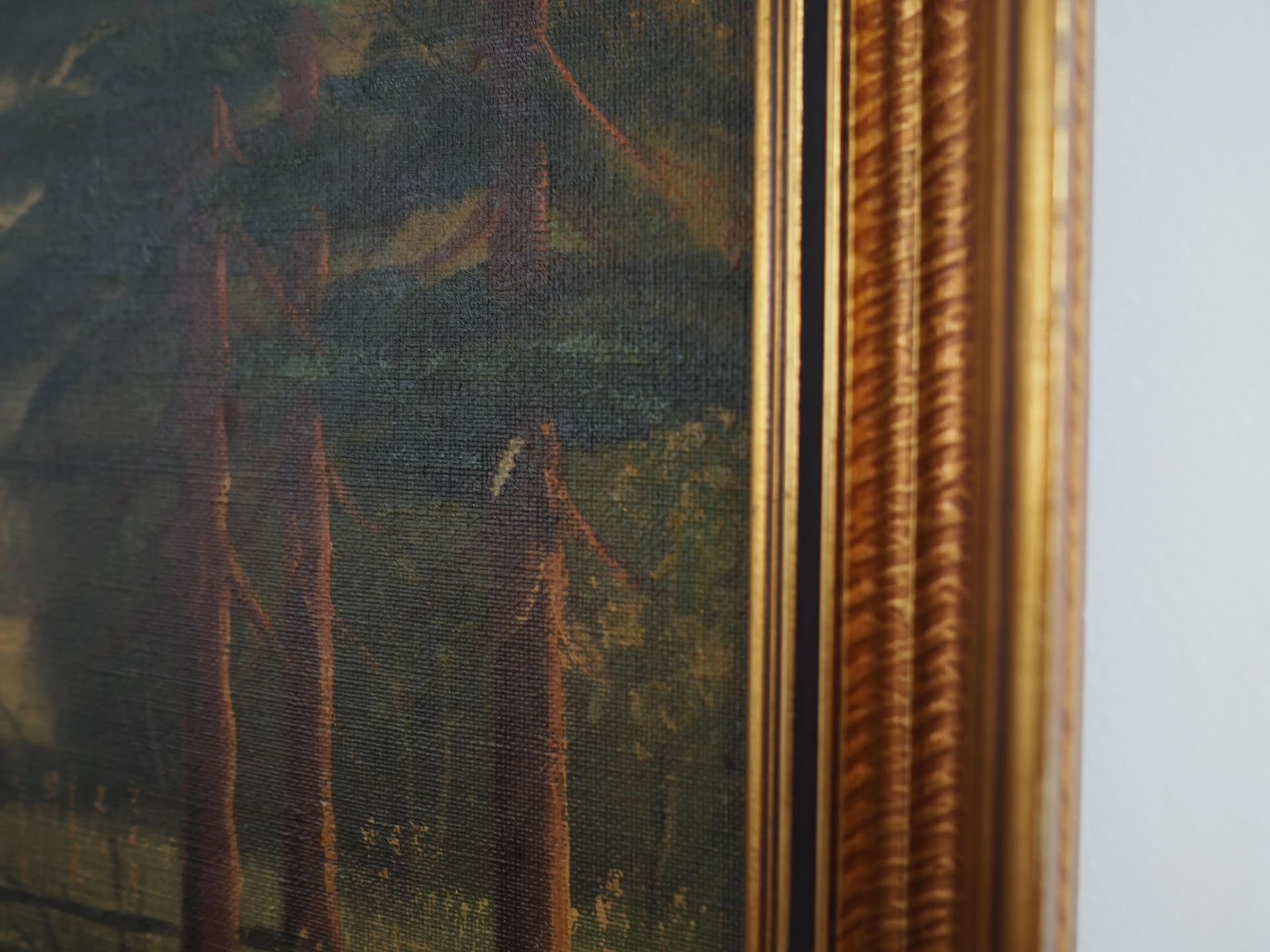 Obraz olejny na płótnie, brąz ciemny, rama drewno, Skandynawia, lata 70. - 31300