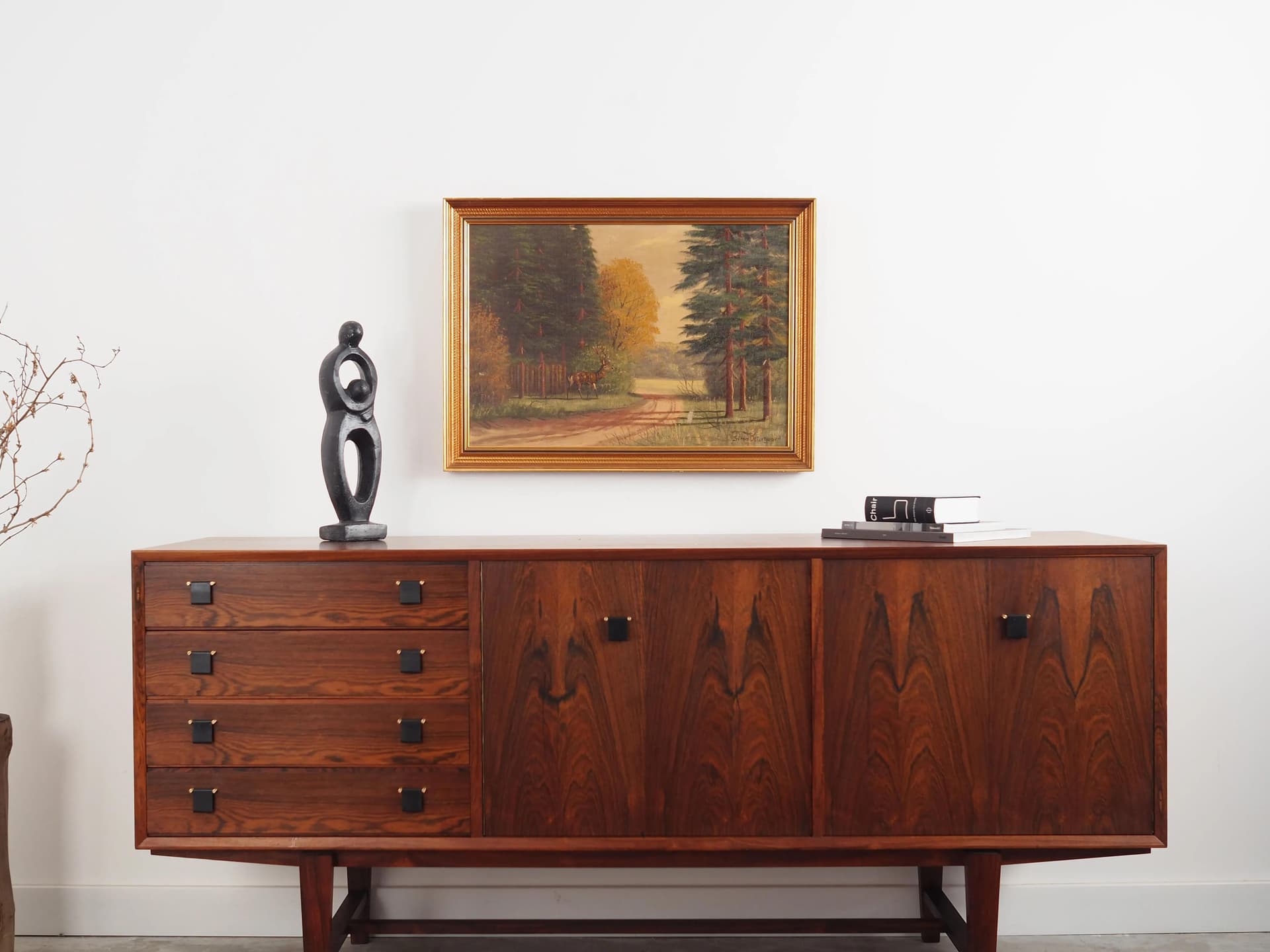 Obraz olejny na płótnie, brąz ciemny, rama drewno, Skandynawia, lata 70. - 31295