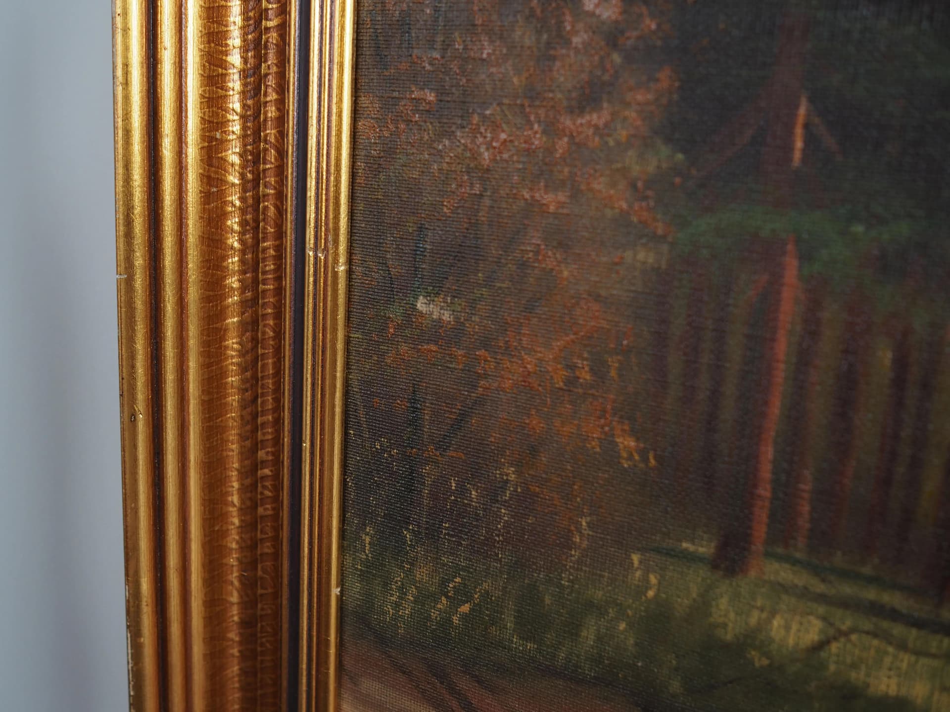 Obraz olejny na płótnie, brąz ciemny, rama drewno, Skandynawia, lata 70. - 31302