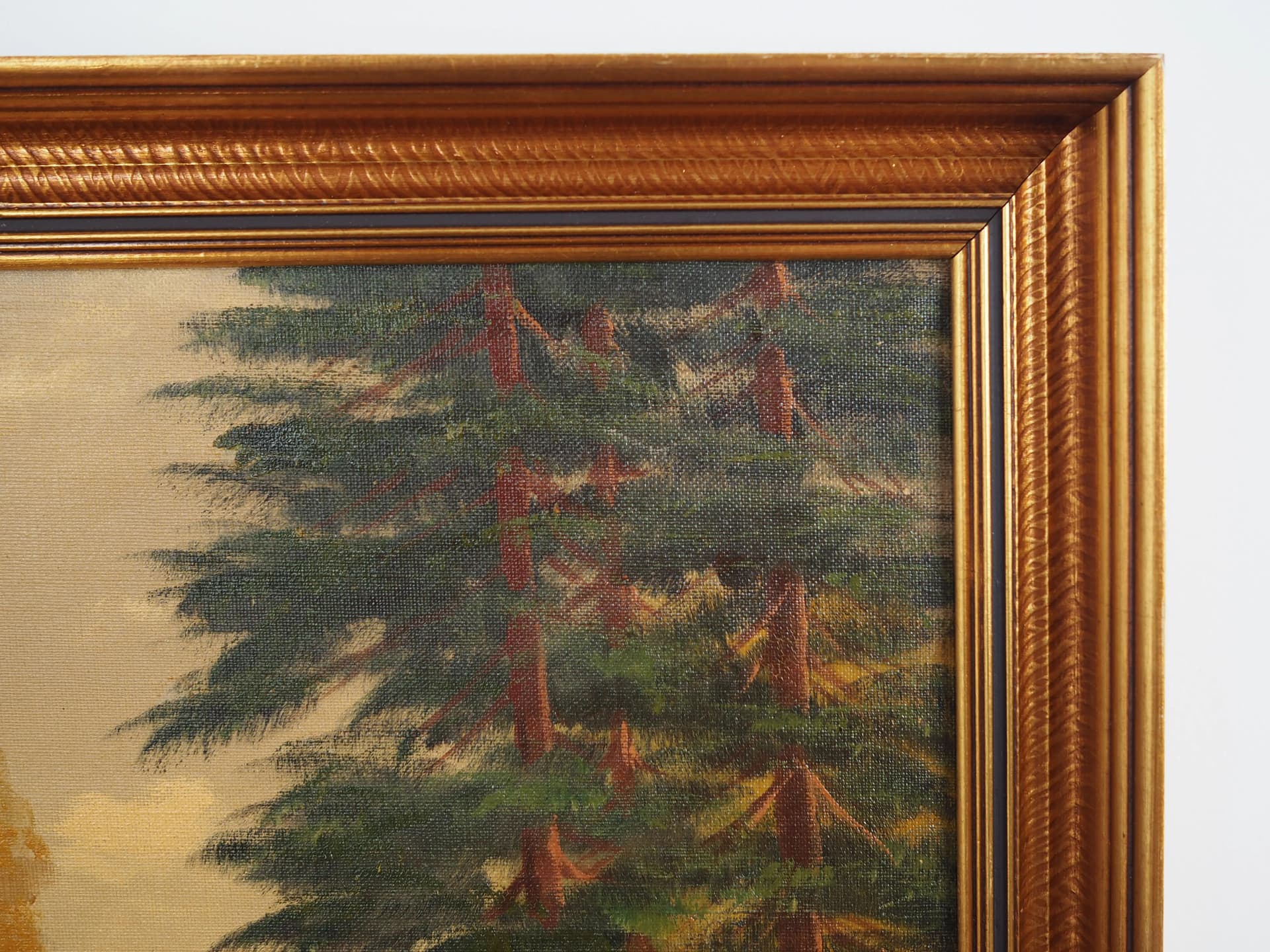 Obraz olejny na płótnie, brąz ciemny, rama drewno, Skandynawia, lata 70. - 31303