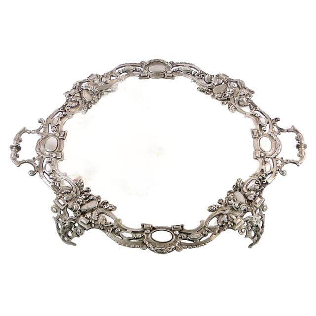 Eclectic Tray, white ceramic, silver metal, Austria, 19th c. - DIMENSION