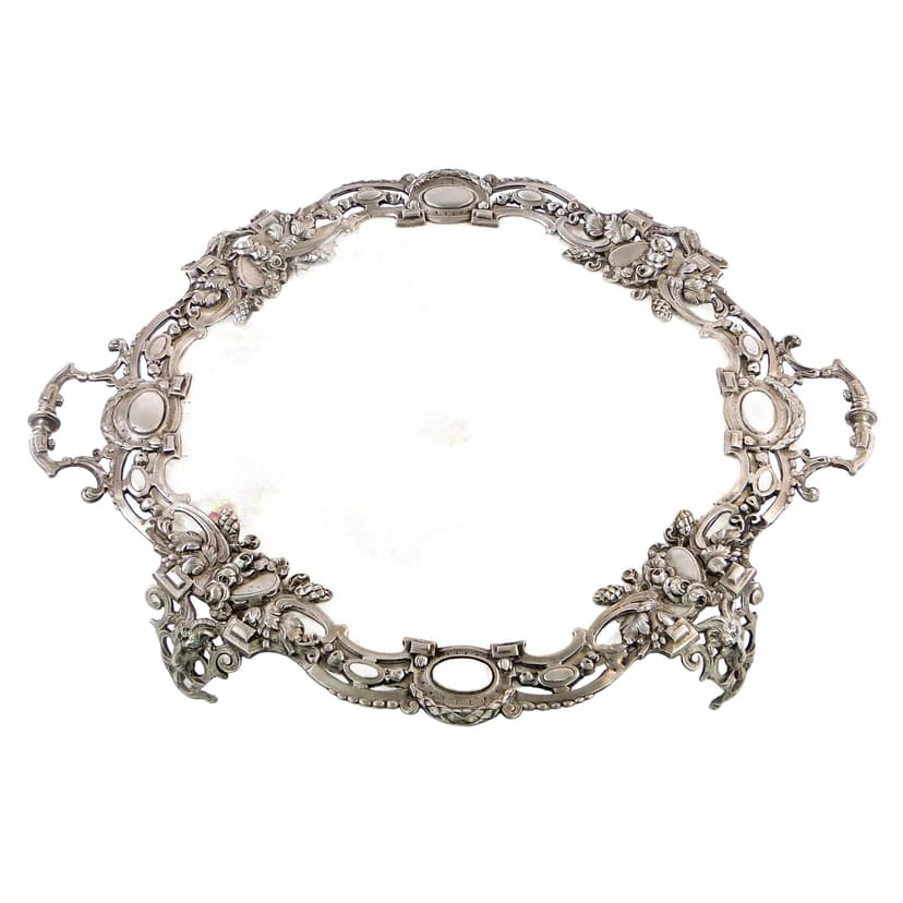 Eclectic Tray, white ceramic, silver metal, Austria, 19th c.