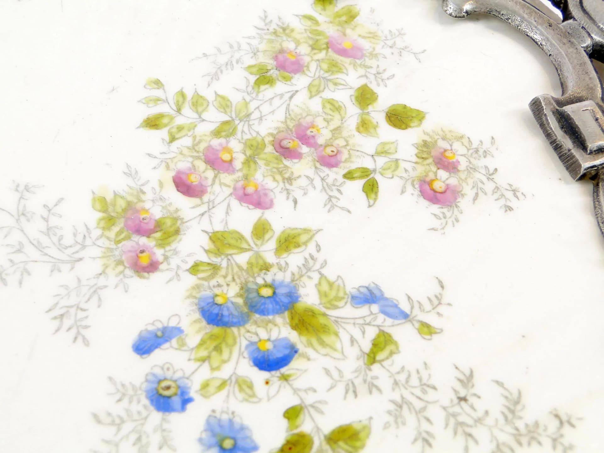 Eclectic Tray, white ceramic, silver metal, Austria, 19th c. - 31195