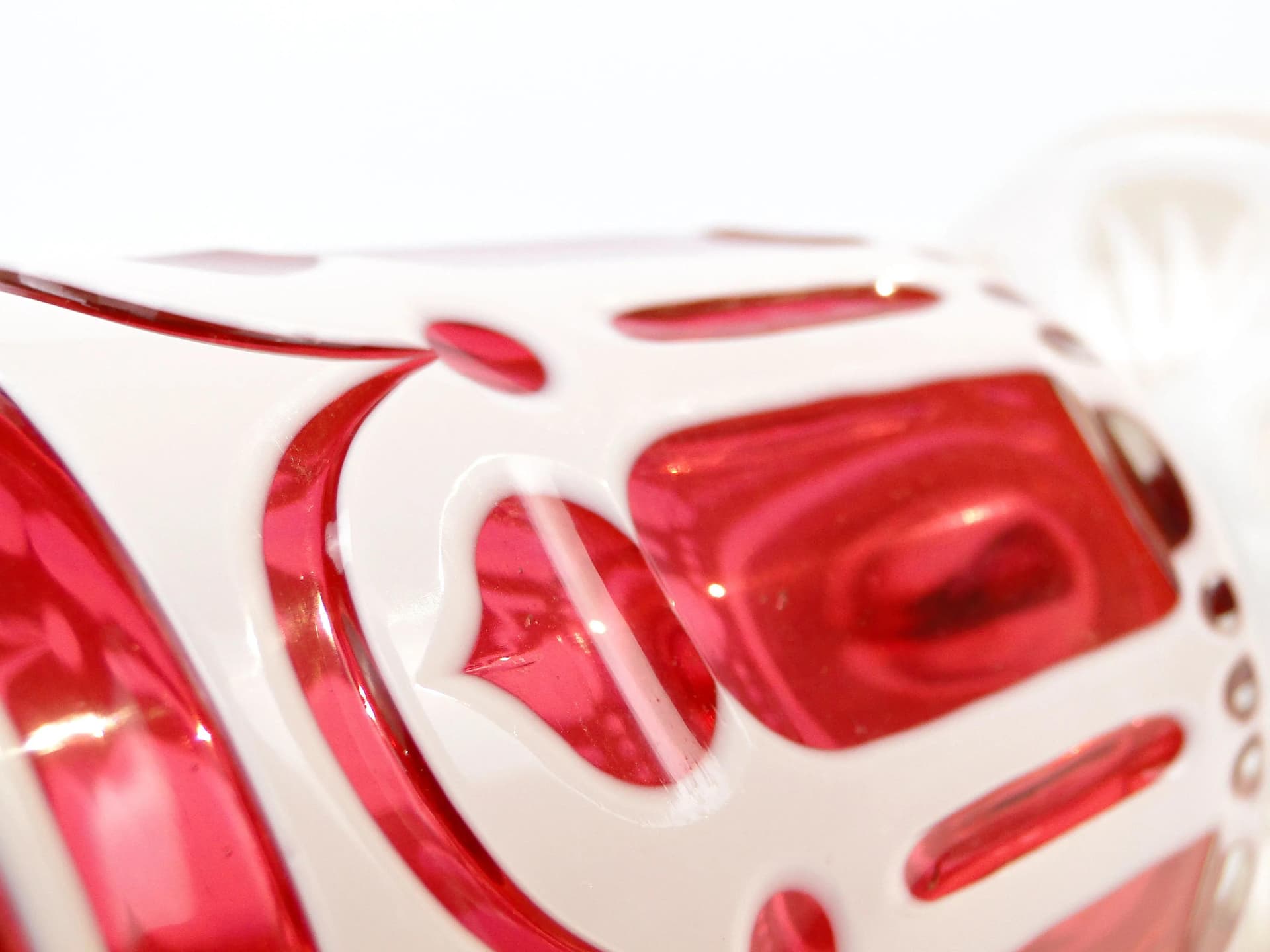 Kielich Biedermeier, różowy biały, kryształ, Austria, XIX w. - 31432