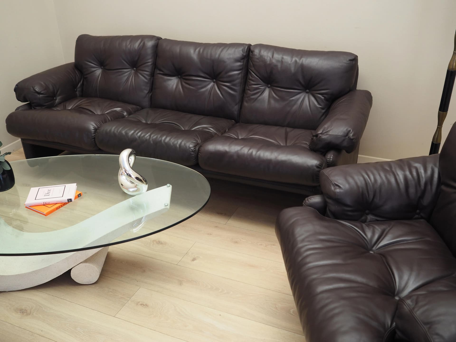 Komplet wypoczynkowy Coronado, skóra brązowa, proj. T. Scarpa, B&B Italia, Włochy, lata 60. - 31484