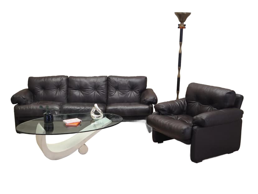 Komplet wypoczynkowy Coronado, skóra brązowa, proj. T. Scarpa, B&B Italia, Włochy, lata 60.